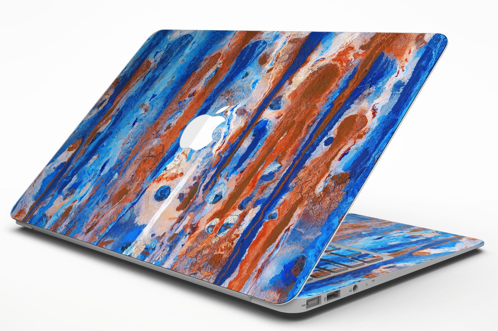 Abstract Wet Paint Rustic Blue skin kit for MacBook Air, showcasing a vibrant blue abstract design on premium vinyl.