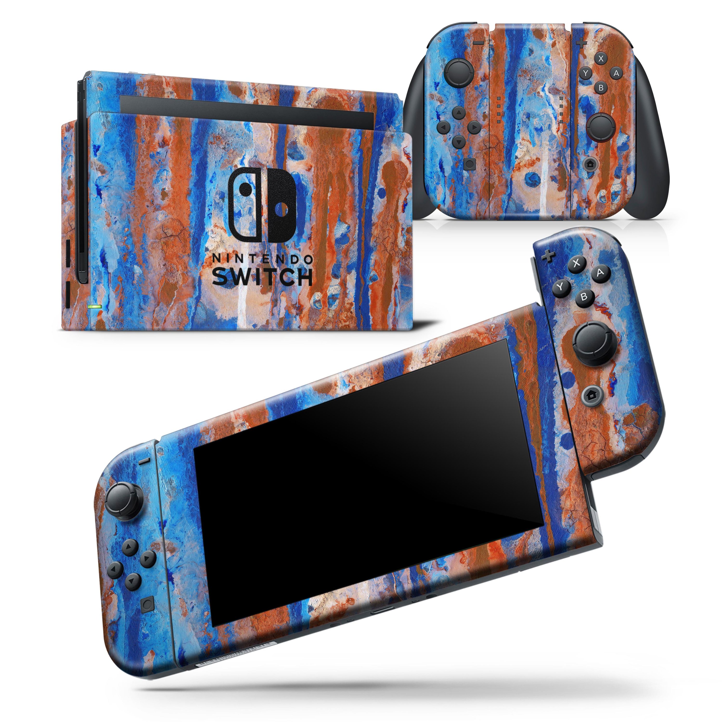 Abstract Wet Paint Rustic Blue skin wrap decal for Nintendo Switch, showcasing vibrant colors and a unique design.