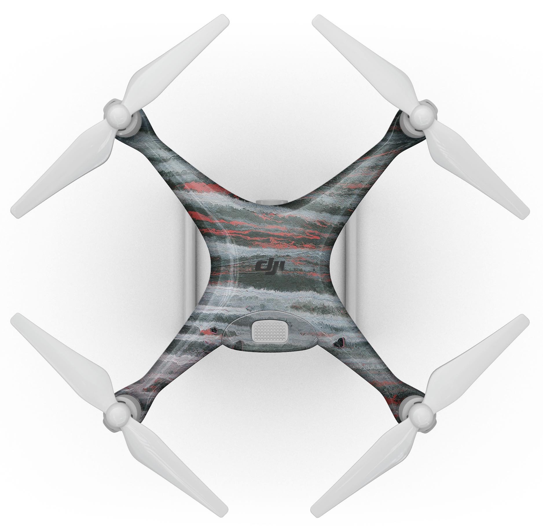 Abstract Wet Paint Smoke Red Full-Body Skin Kit for DJI Phantom 4, showcasing vibrant color and precision fit.