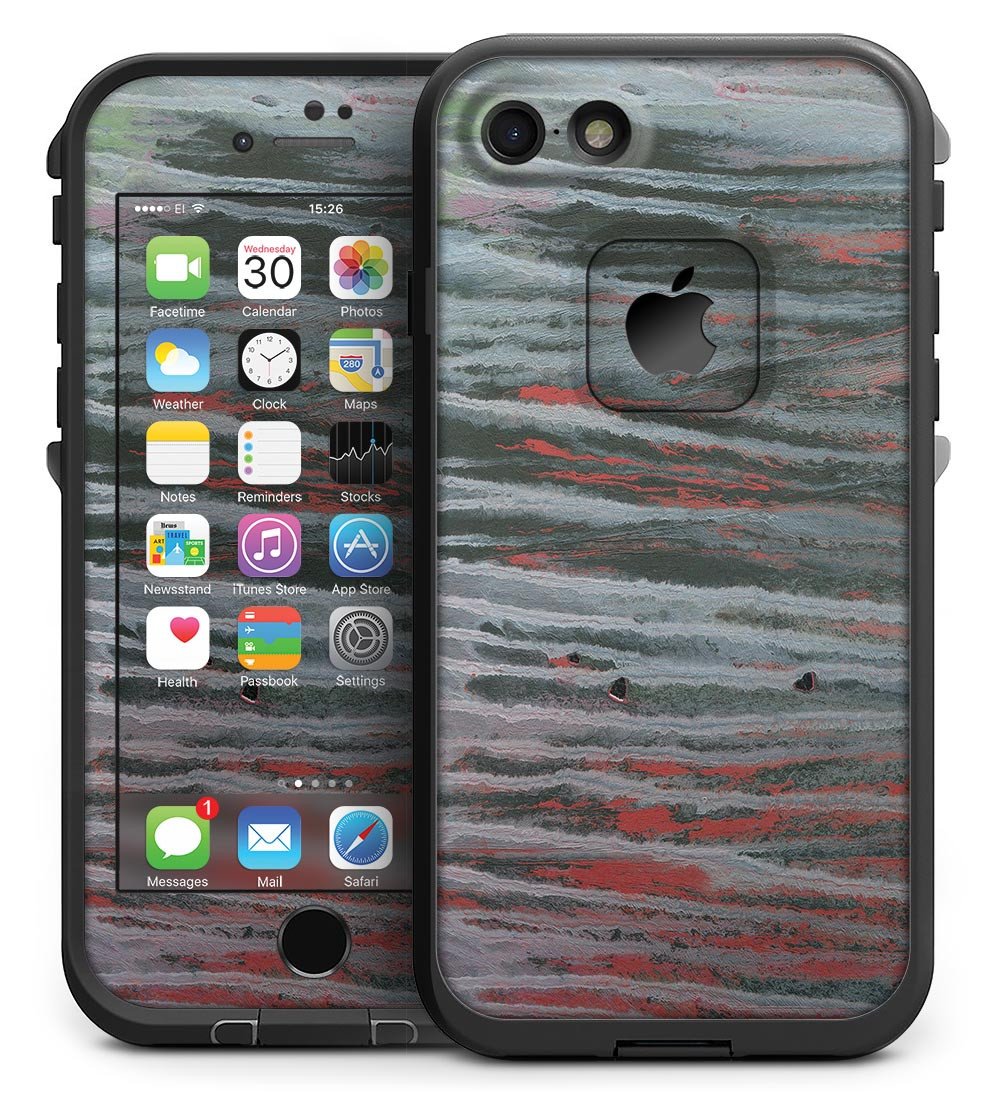 Abstract Wet Paint Smoke Red skin kit for iPhone 7 LifeProof Fre Case, showcasing vibrant colors and premium vinyl material.