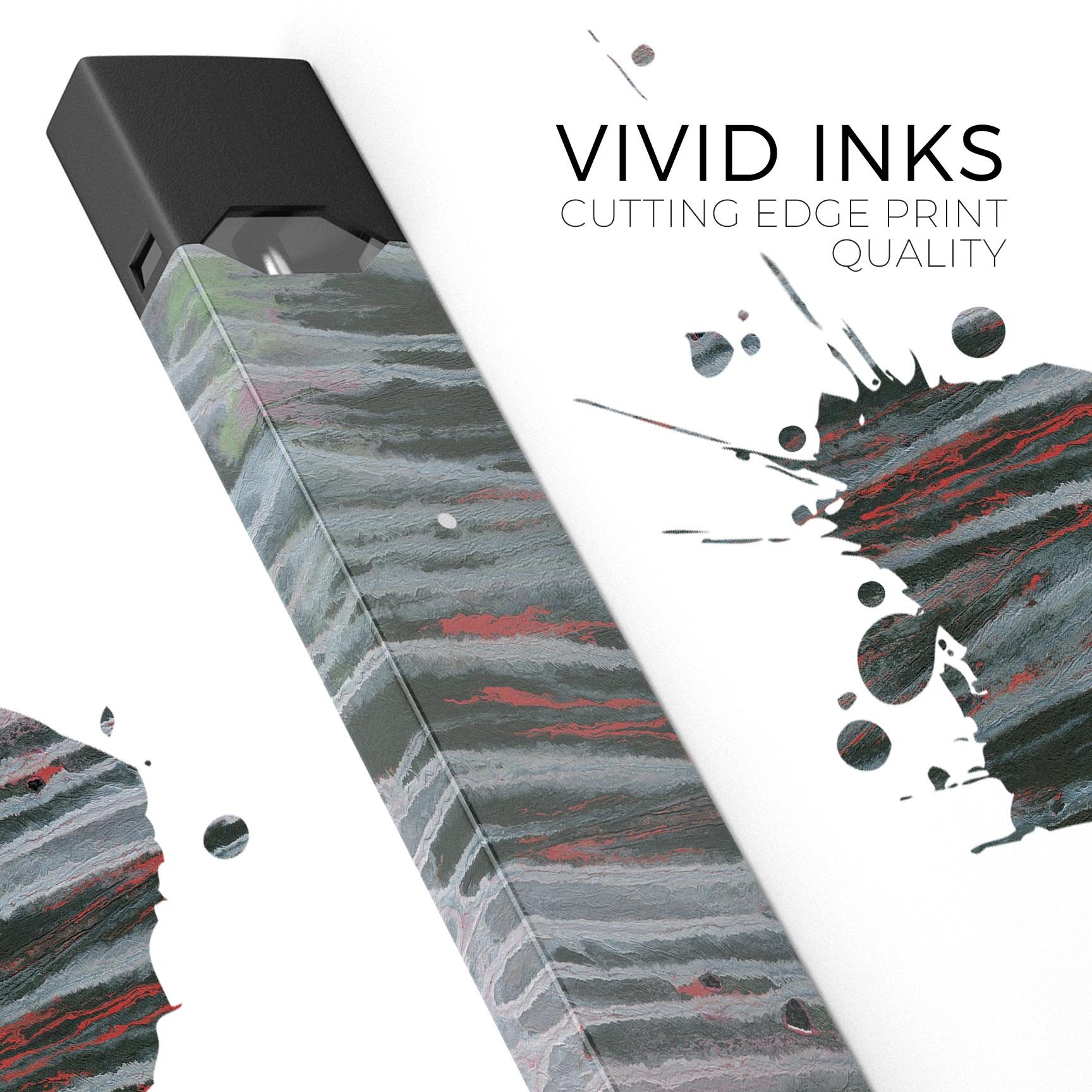 Abstract Wet Paint Smoke Red skin-wrap for JUUL vaping device, showcasing vibrant colors and a sleek design.