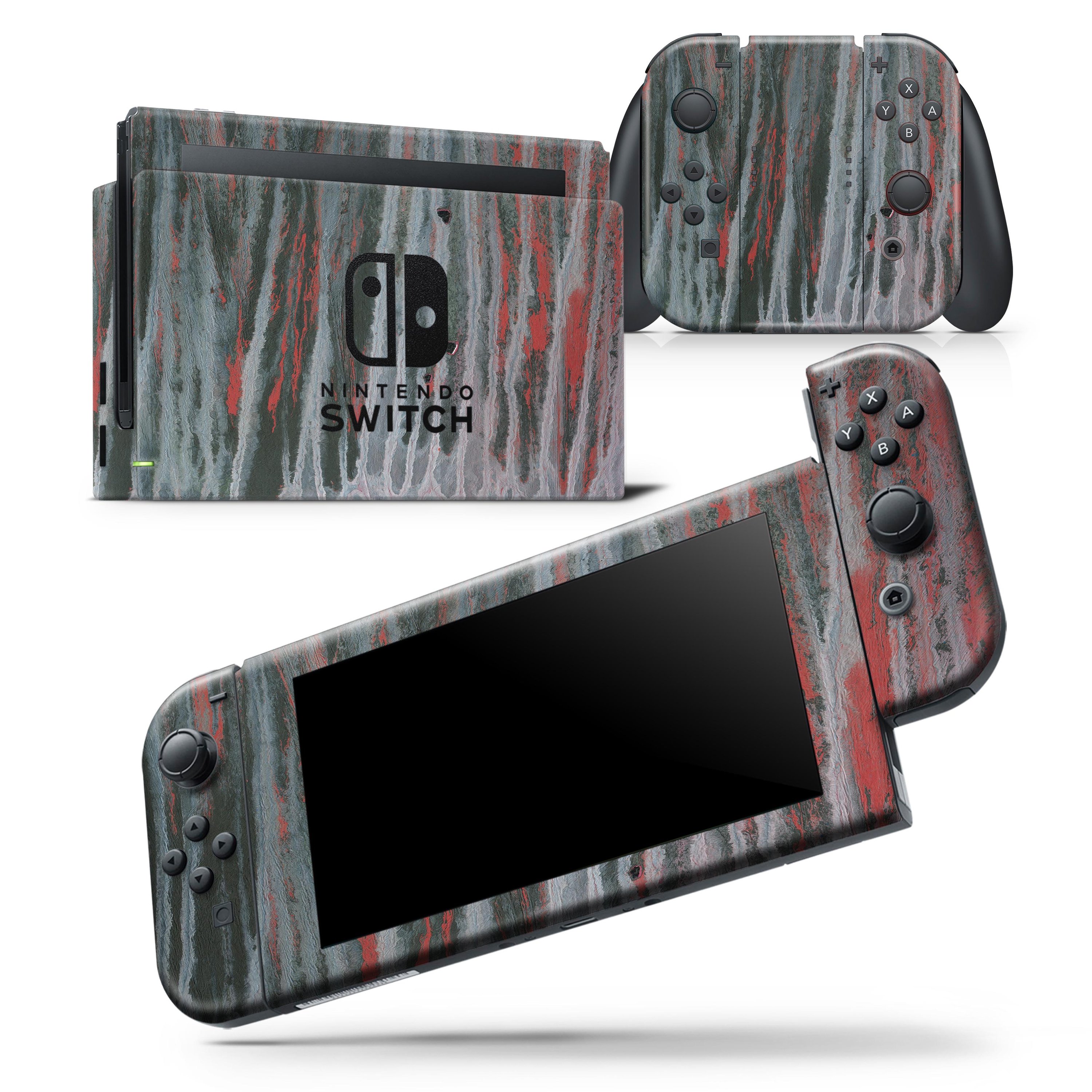 Abstract Wet Paint Smoke Red skin wrap decal for Nintendo Switch, showcasing vibrant colors and a sleek design for console and controllers.