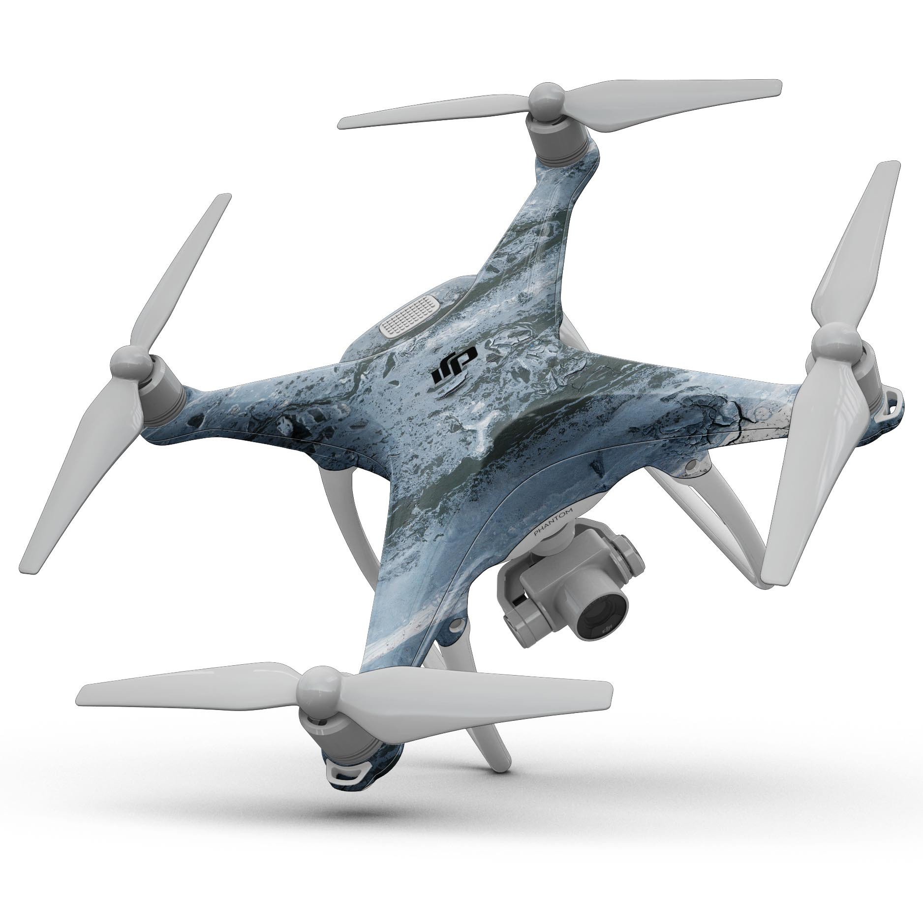 Abstract Wet Paint Soft Blue Full-Body Skin Kit for DJI Phantom 4, showcasing a stylish design and precision fit.