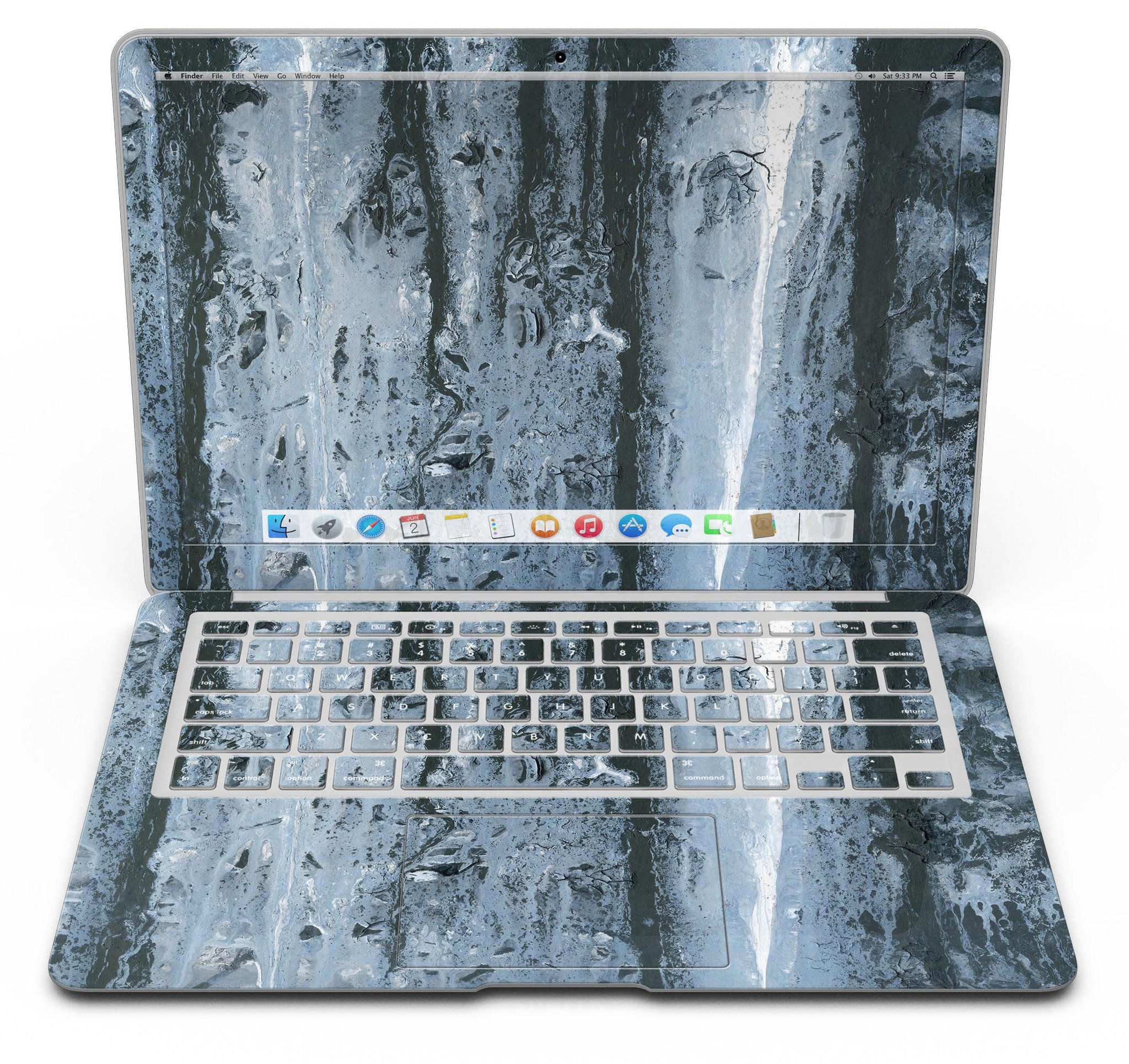 Abstract Wet Paint Soft Blue skin kit for MacBook Air, showcasing a stylish design with soft blue tones and an abstract pattern.