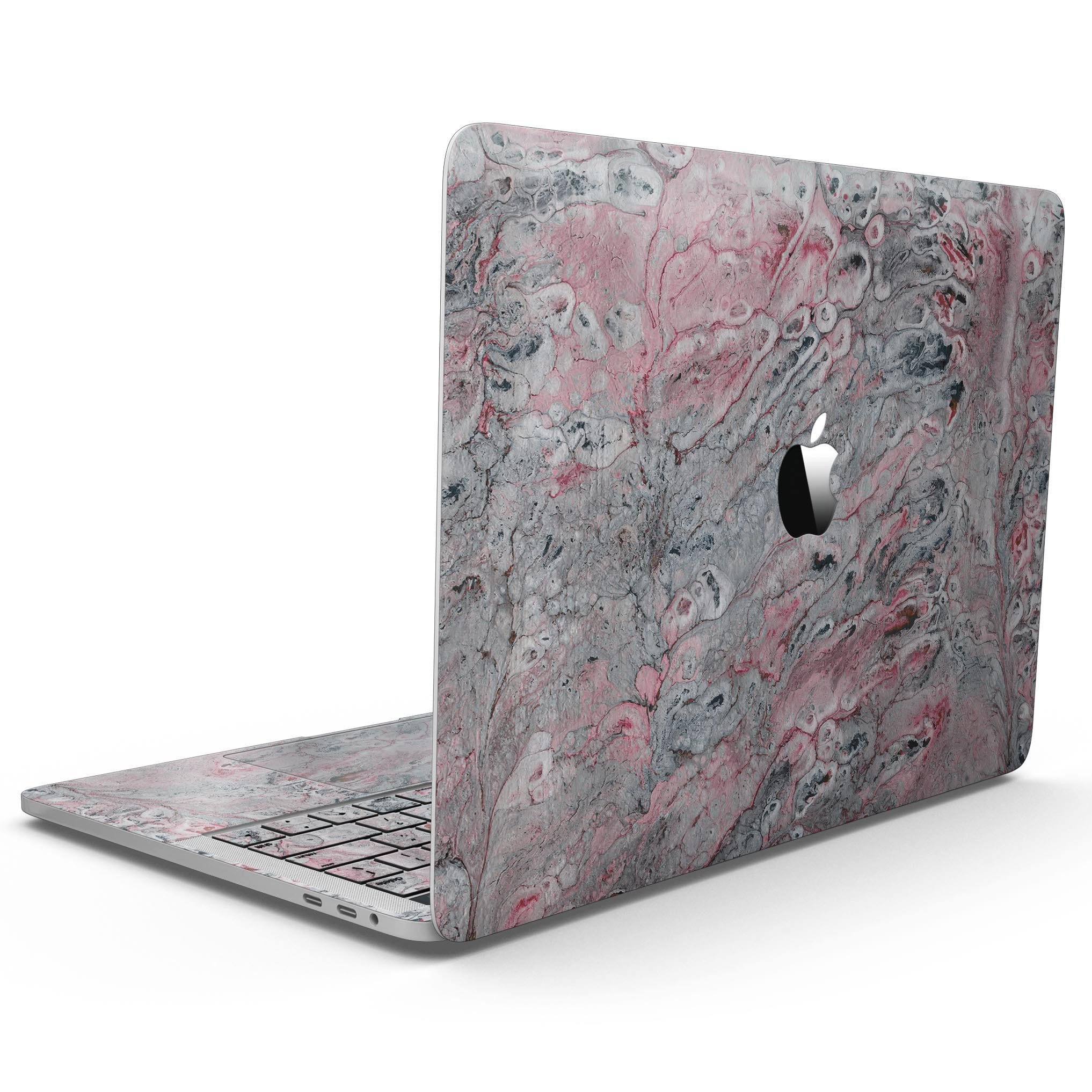 Abstract Wet Paint skin in subtle pink and gray for 13" MacBook Pro without Touch Bar, showcasing stylish design and premium vinyl material.