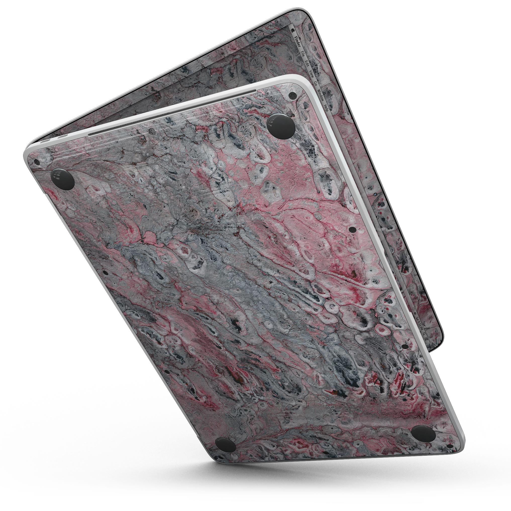 Abstract Wet Paint skin in subtle pink and gray for 13" MacBook Pro without Touch Bar, showcasing stylish design and premium vinyl material.