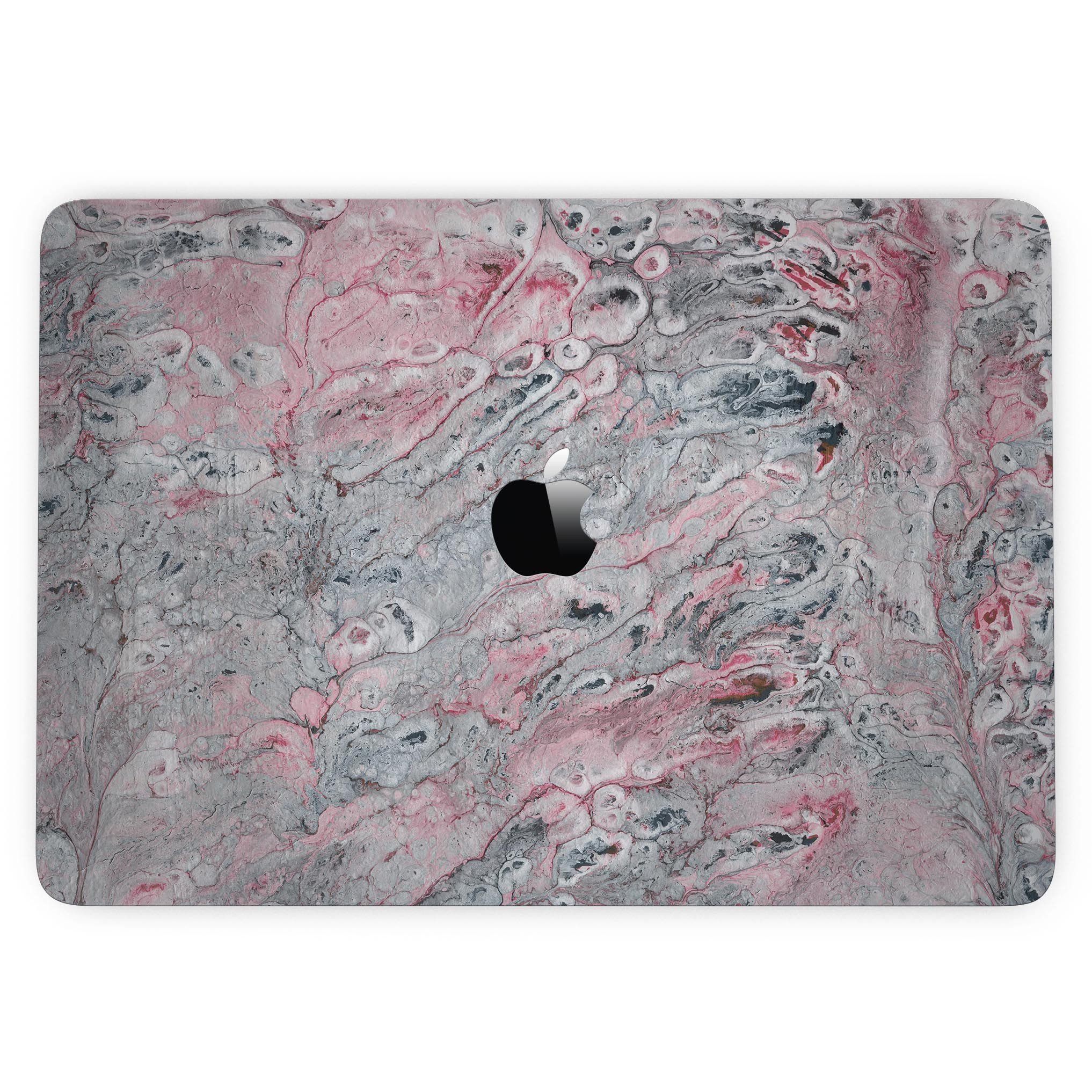 Abstract Wet Paint skin in subtle pink and gray for 13" MacBook Pro without Touch Bar, showcasing stylish design and premium vinyl material.