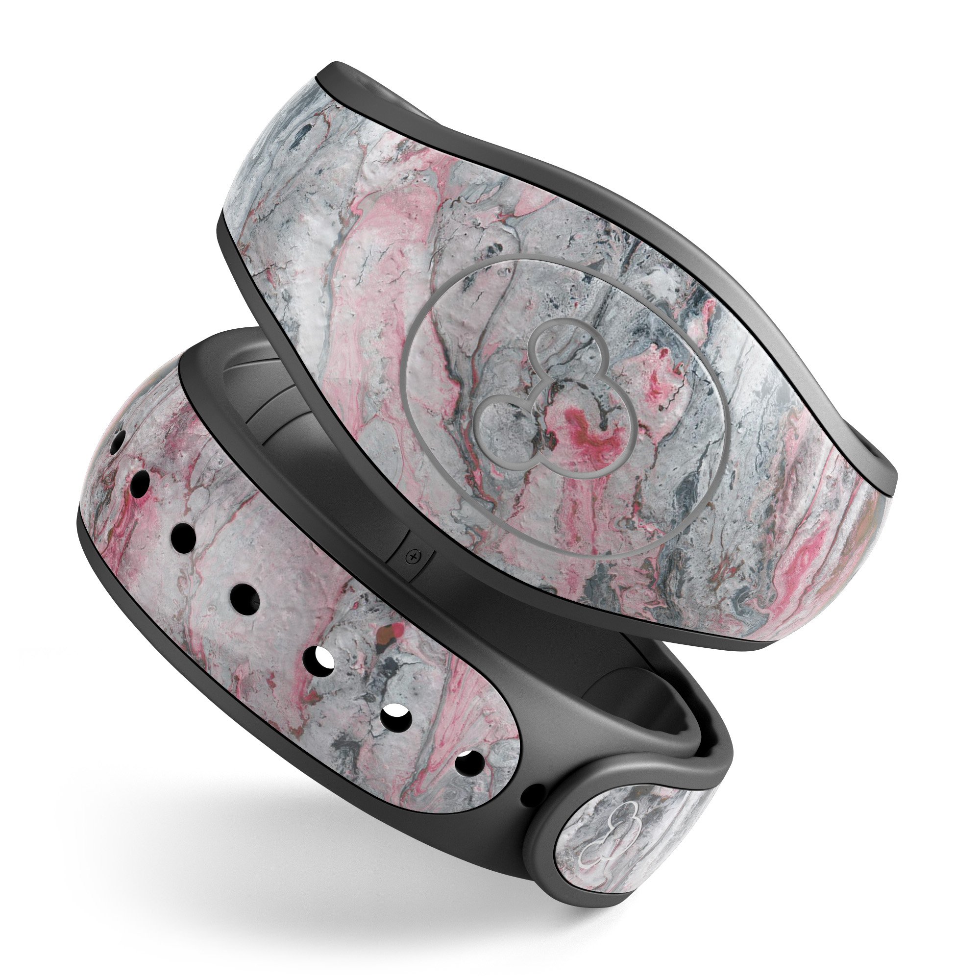 Abstract Wet Paint Subtle Pink and Gray decal skin wrap kit for Disney Magic Band, showcasing a trendy design with soft-matte finish.