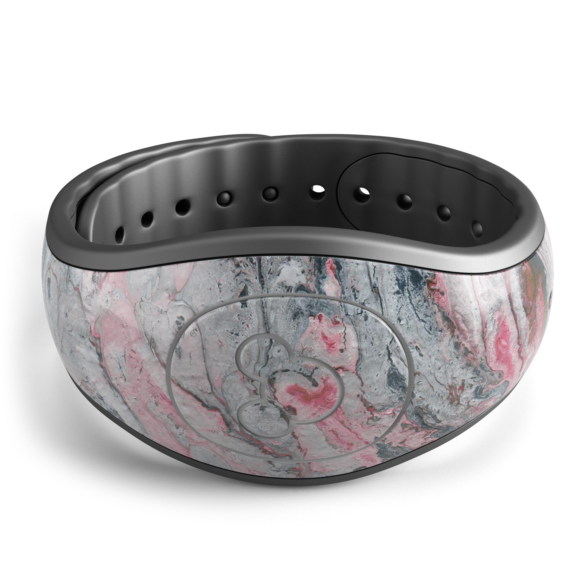 Abstract Wet Paint Subtle Pink and Gray decal skin wrap kit for Disney Magic Band, showcasing a trendy design with soft-matte finish.