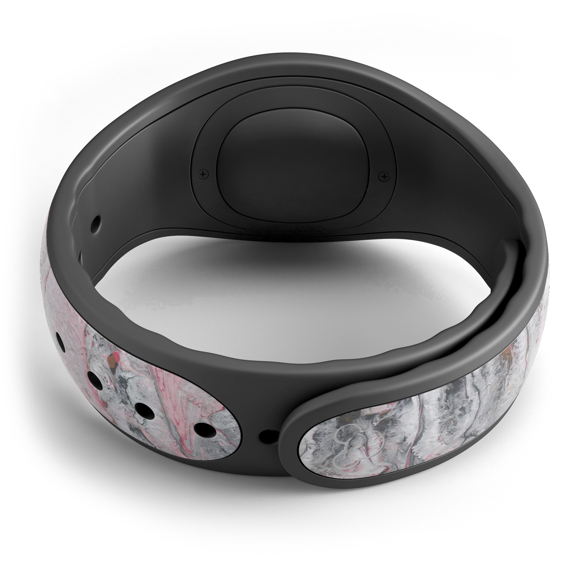 Abstract Wet Paint Subtle Pink and Gray decal skin wrap kit for Disney Magic Band, showcasing a trendy design with soft-matte finish.