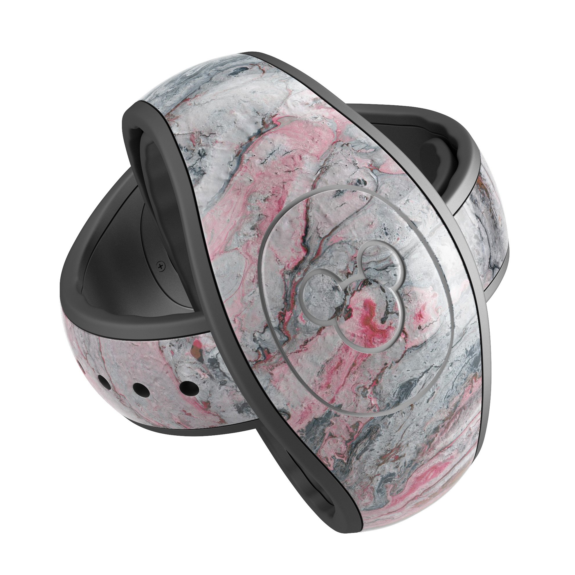 Abstract Wet Paint Subtle Pink and Gray decal skin wrap kit for Disney Magic Band, showcasing a trendy design with soft-matte finish.