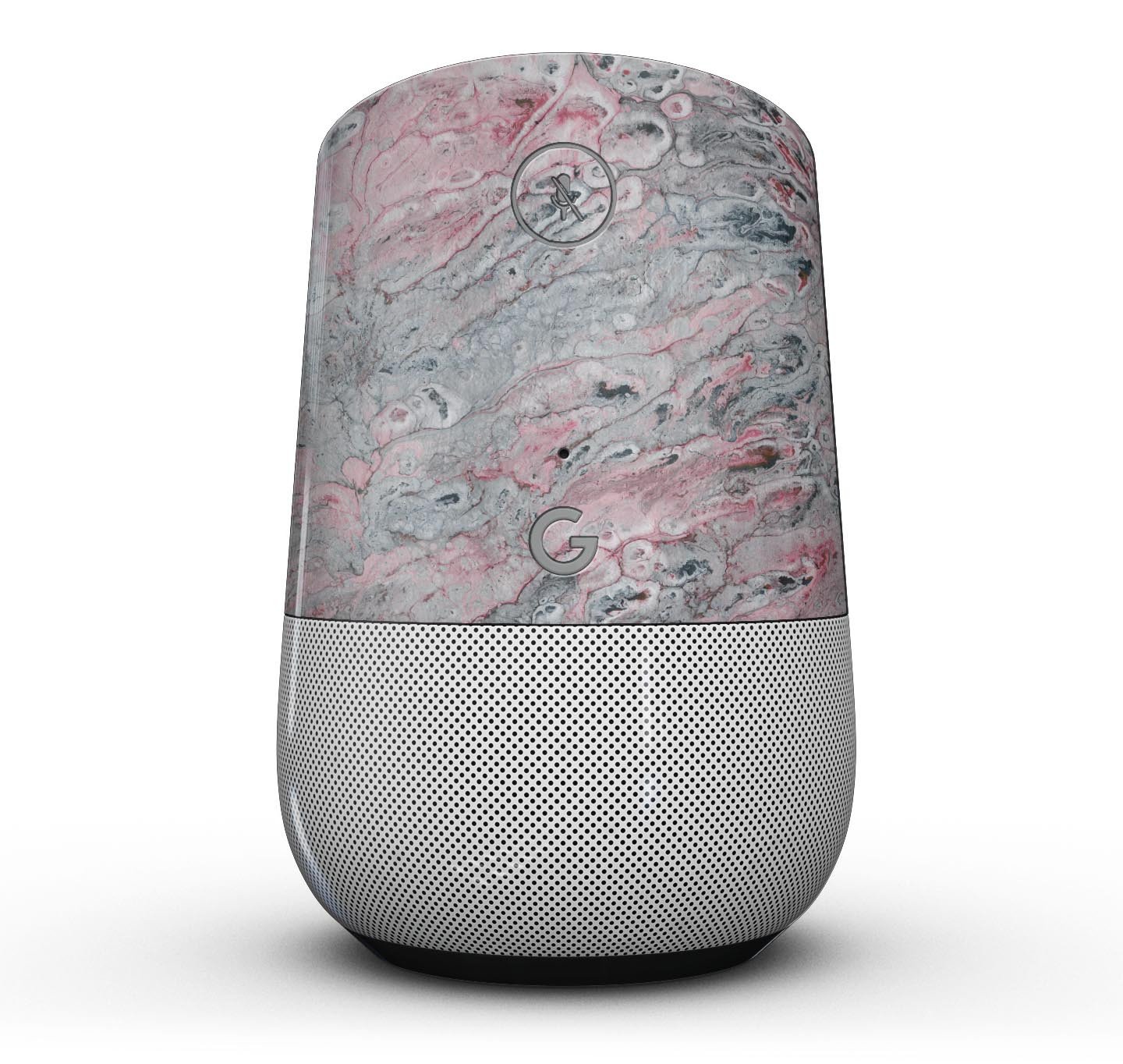 Abstract Wet Paint Skin Kit in subtle pink and gray for Google Home Assistant, showcasing a stylish design and precision fit.