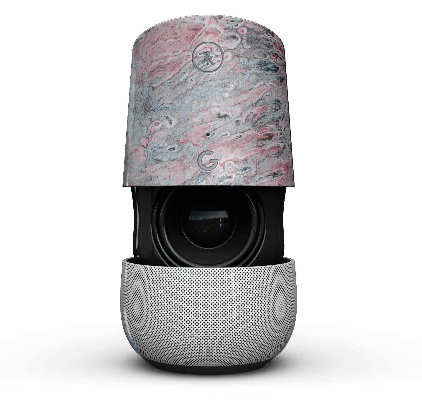 Abstract Wet Paint Skin Kit in subtle pink and gray for Google Home Assistant, showcasing a stylish design and precision fit.