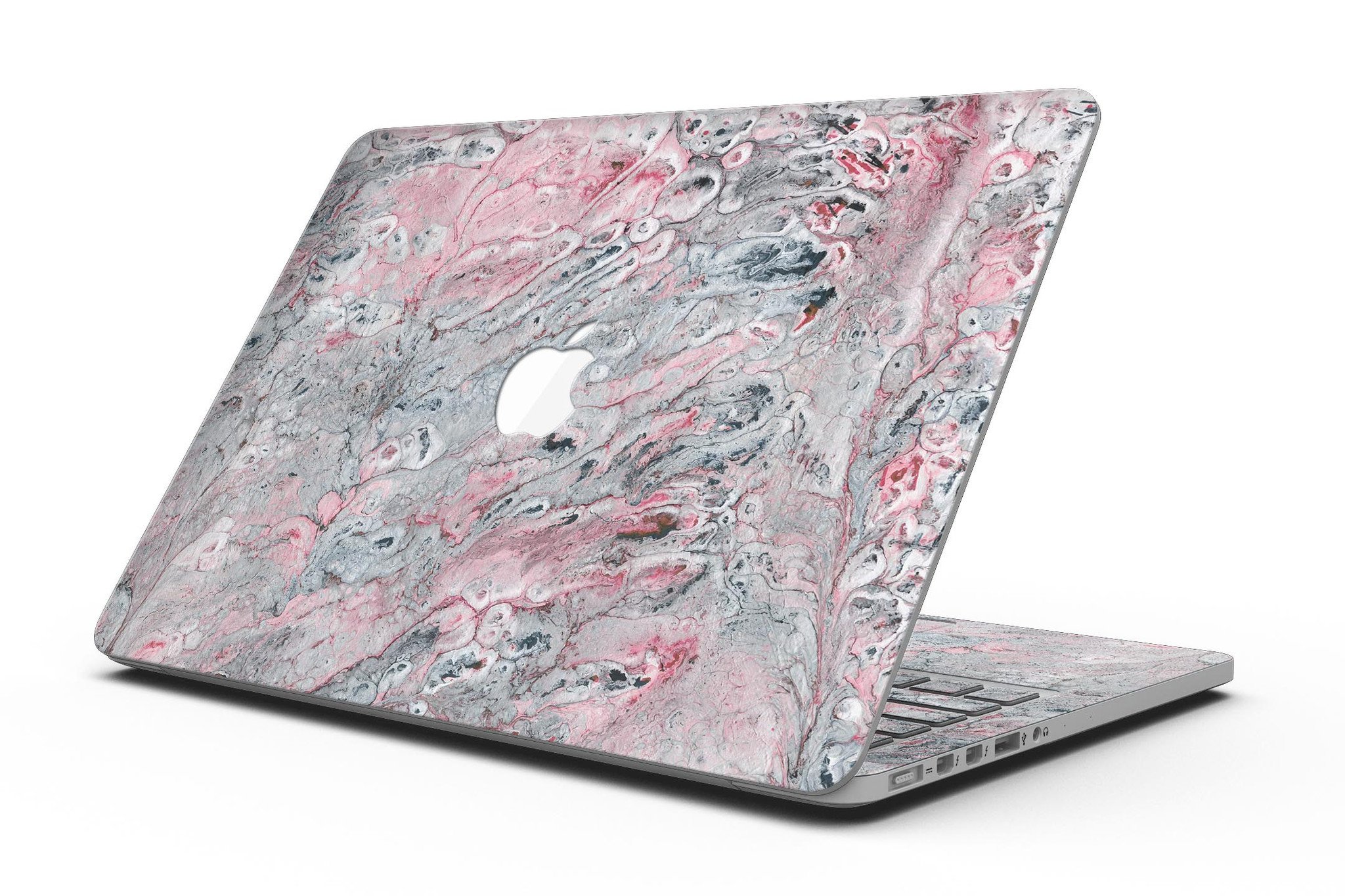 Abstract Wet Paint skin in subtle pink and gray for MacBook Pro with Retina Display, showcasing stylish design and premium vinyl material.