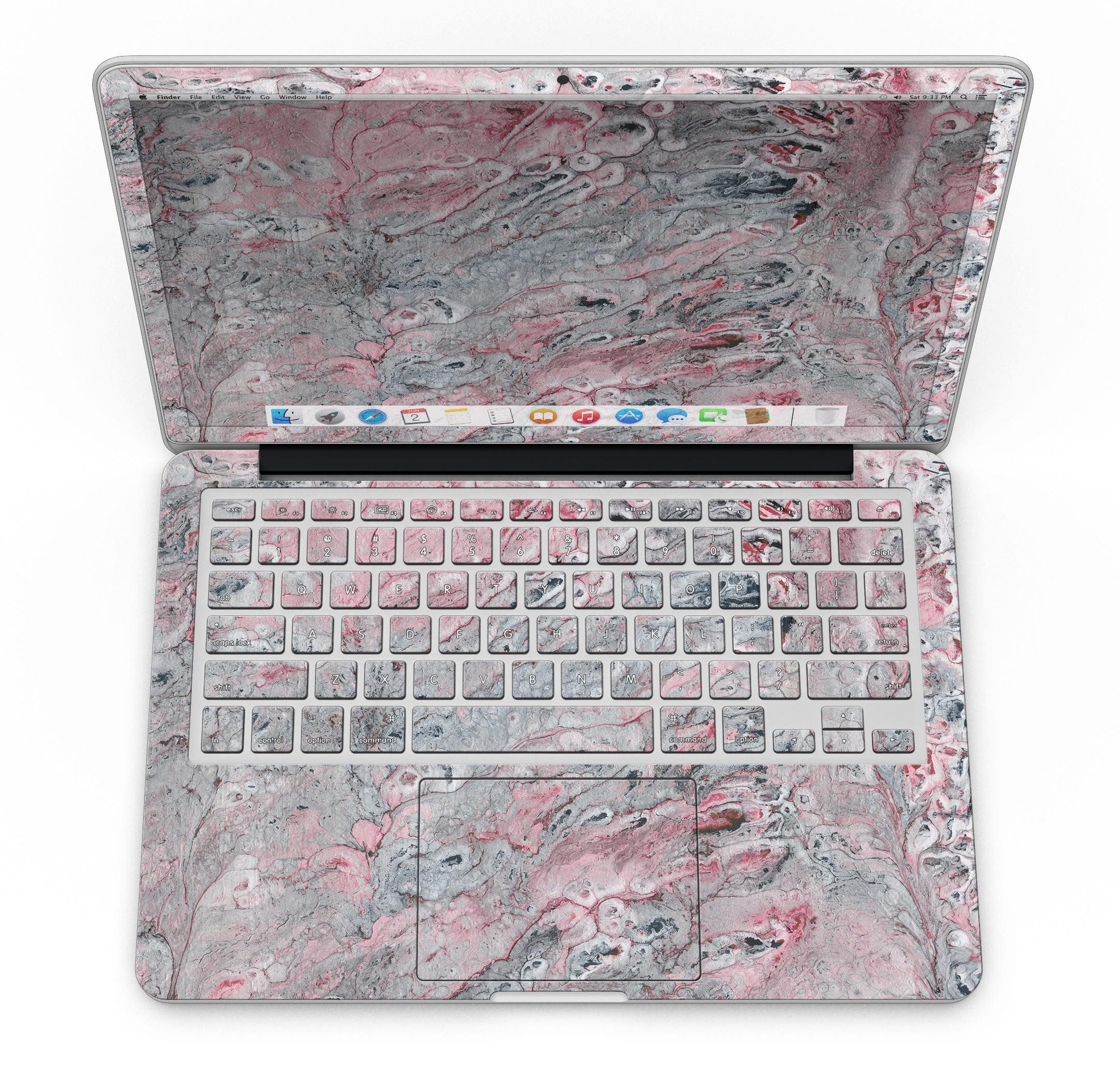 Abstract Wet Paint skin in subtle pink and gray for MacBook Pro with Retina Display, showcasing stylish design and premium vinyl material.