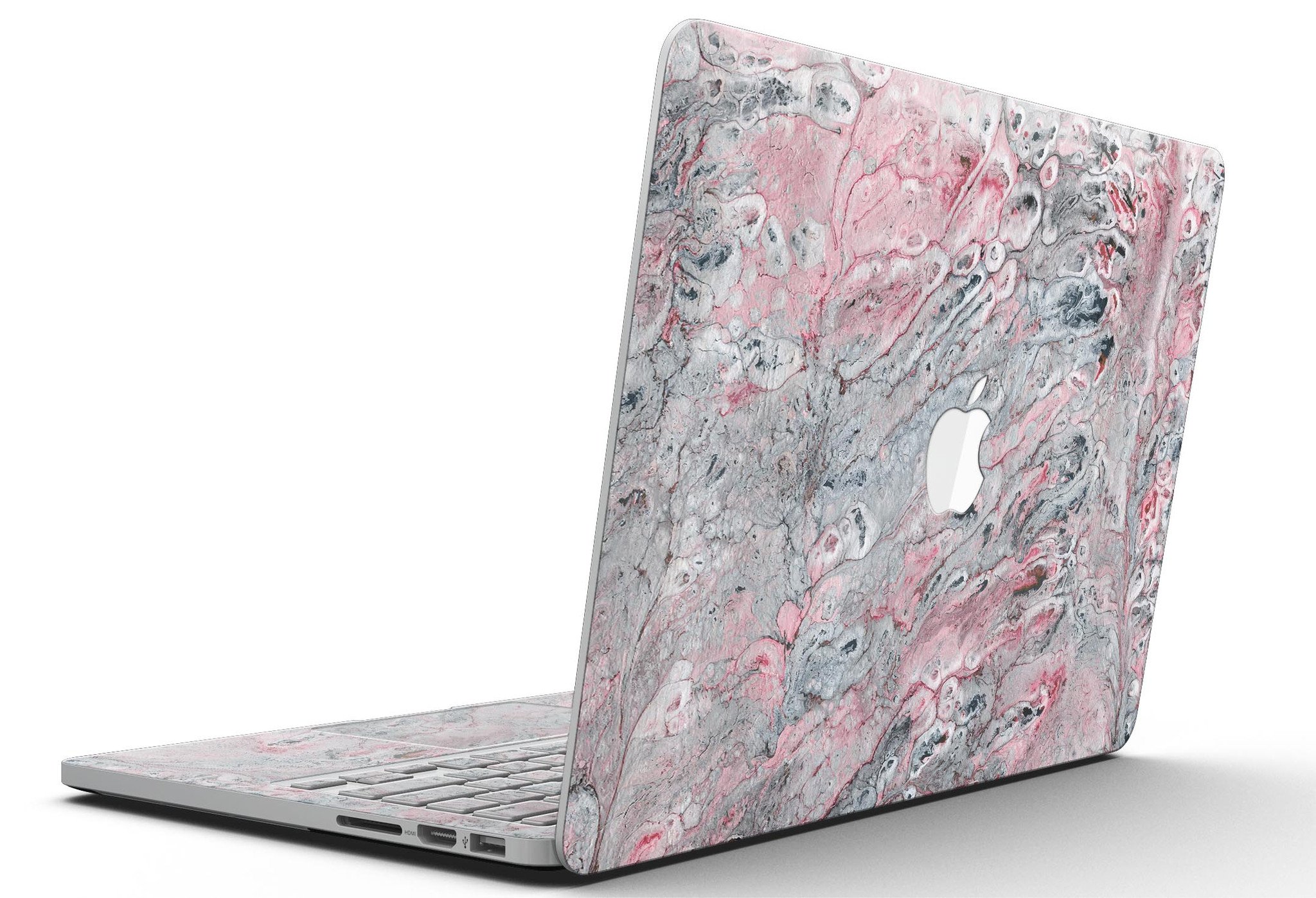 Abstract Wet Paint skin in subtle pink and gray for MacBook Pro with Retina Display, showcasing stylish design and premium vinyl material.