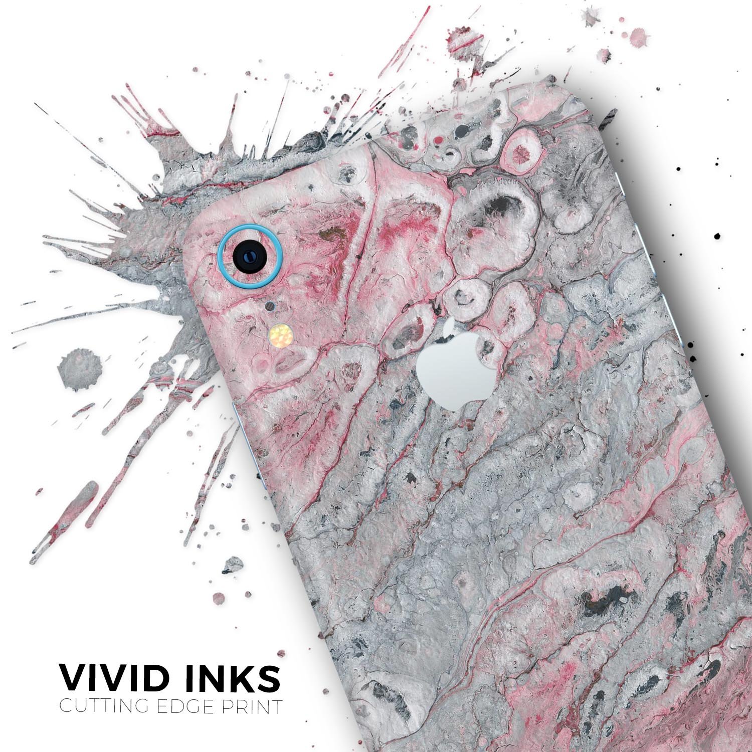 Abstract Wet Paint Skin-Kit in subtle pink and gray for Apple iPhone, showcasing its stylish design and premium quality.