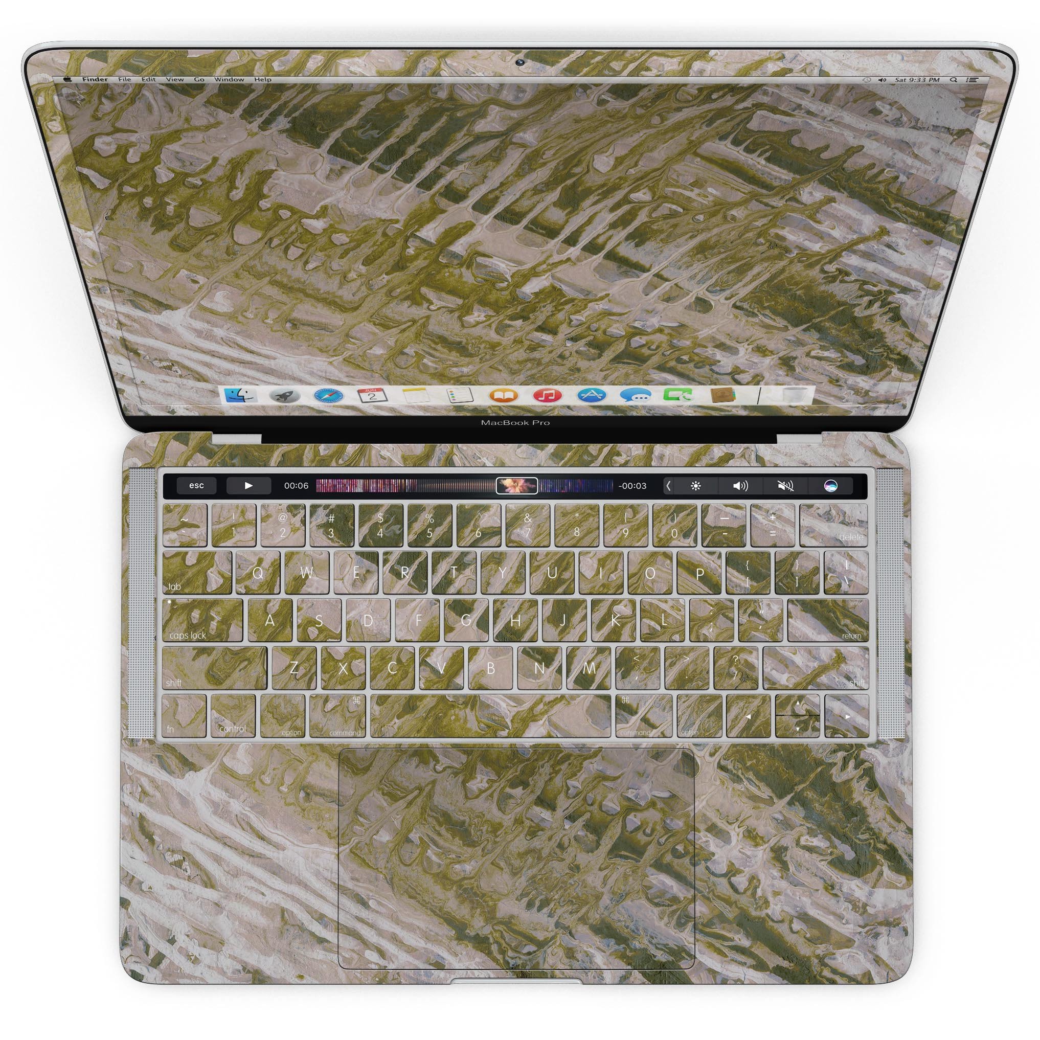 Abstract Wet Paint Subtle Pink Gold skin for MacBook Pro, showcasing a stylish design with pink and gold hues.