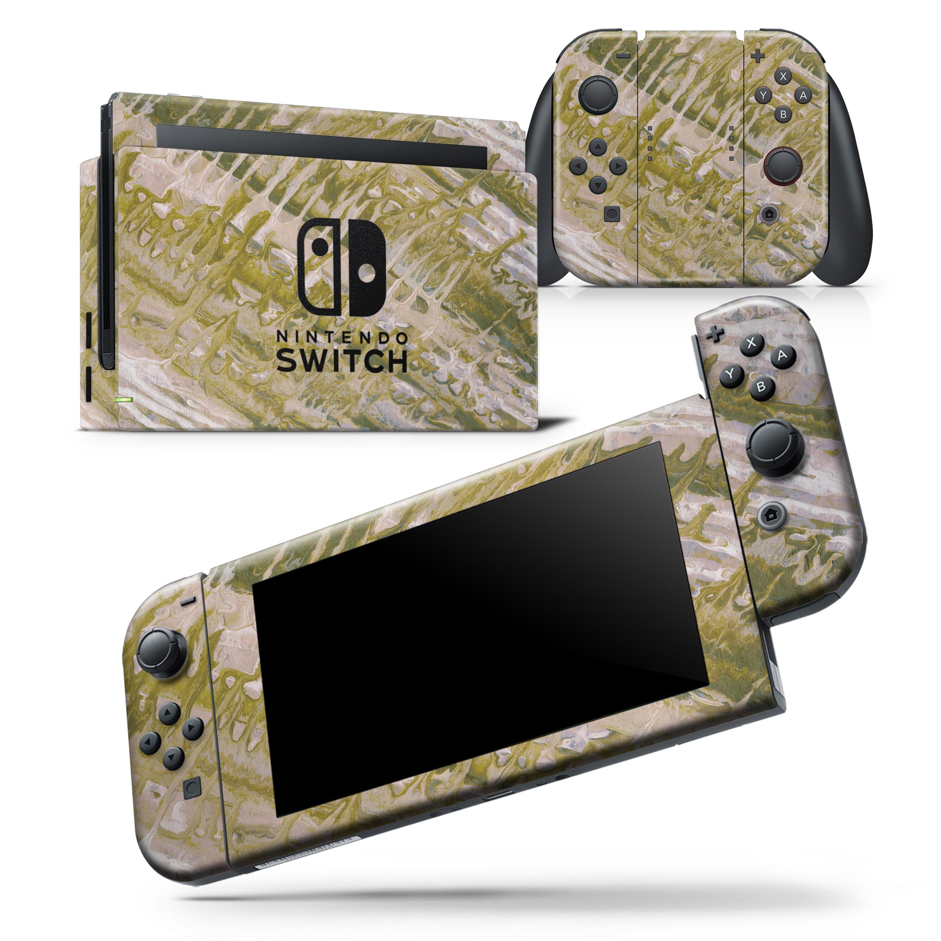 Abstract Wet Paint Subtle Pink Gold skin wrap decal for Nintendo Switch, showcasing a stylish design with a soft-touch finish.