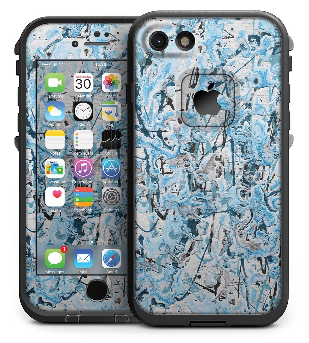 Abstract Wet Paint Teal skin for iPhone 7 LifeProof Fre Case, showcasing vibrant colors and a sleek design.