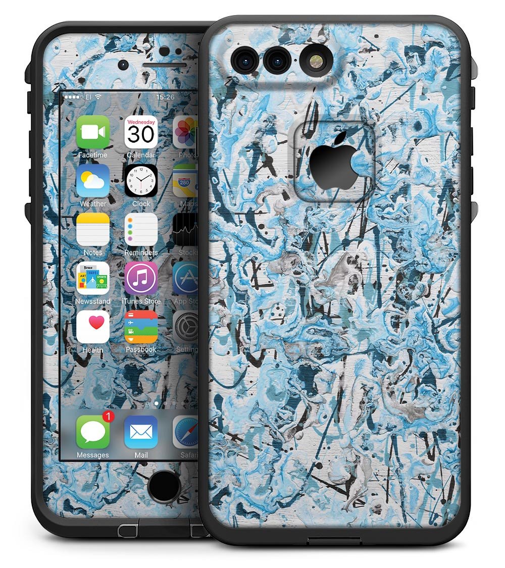 Abstract Wet Paint Teal skin kit for iPhone 7 Plus LifeProof Fre Case, showcasing vibrant colors and premium vinyl material.