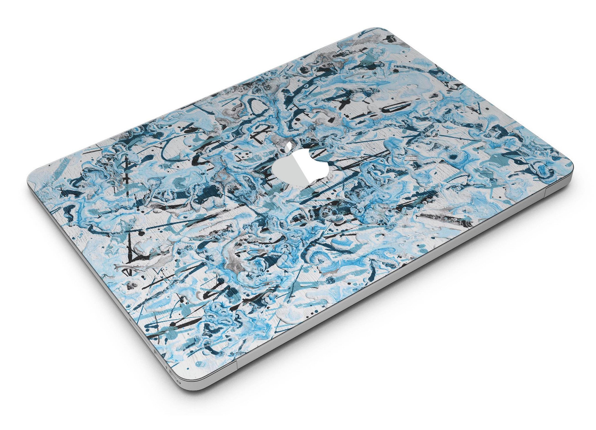 Abstract Wet Paint Teal MacBook Air Skin Kit showcasing vibrant colors and sleek design.