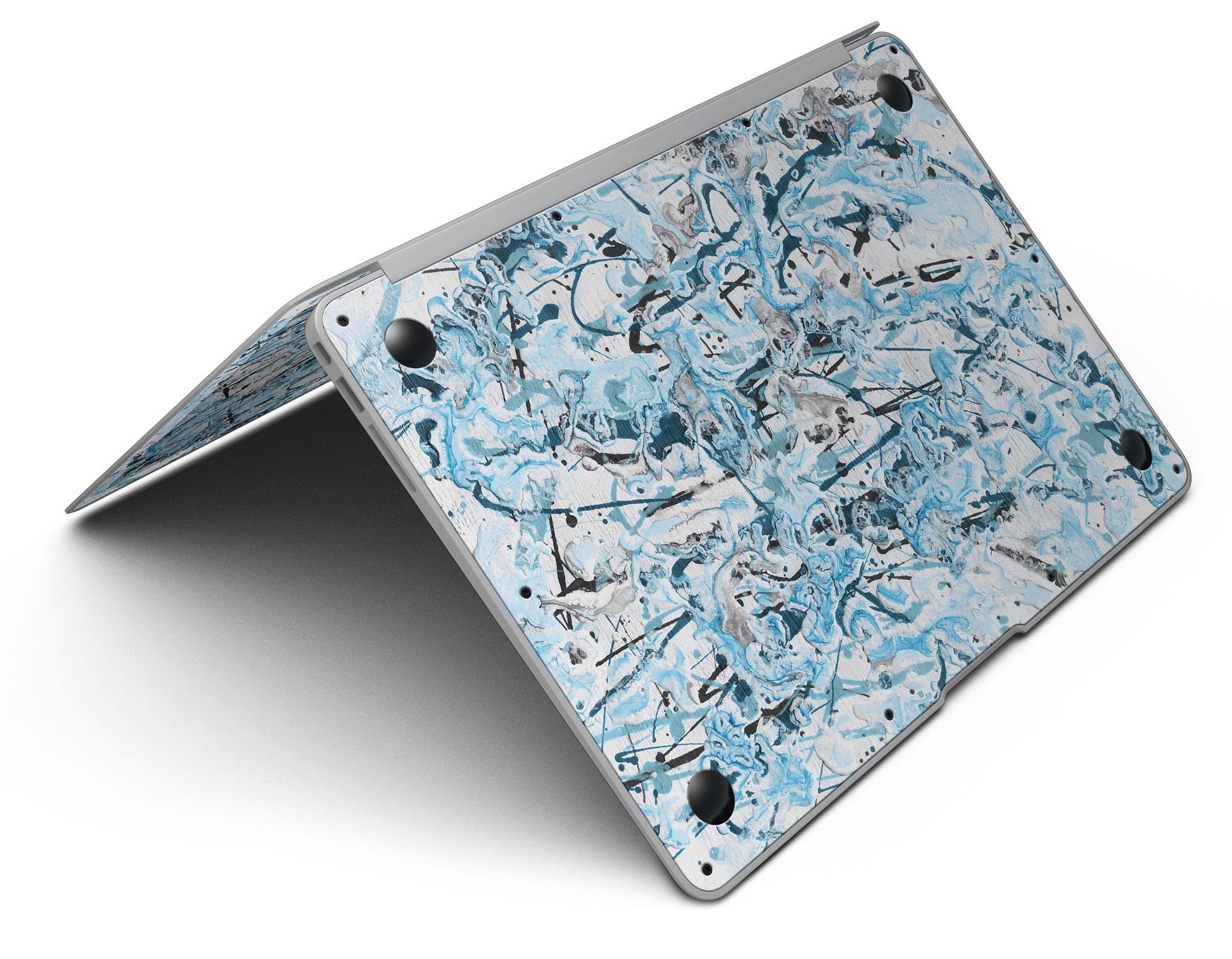 Abstract Wet Paint Teal MacBook Air Skin Kit showcasing vibrant colors and sleek design.