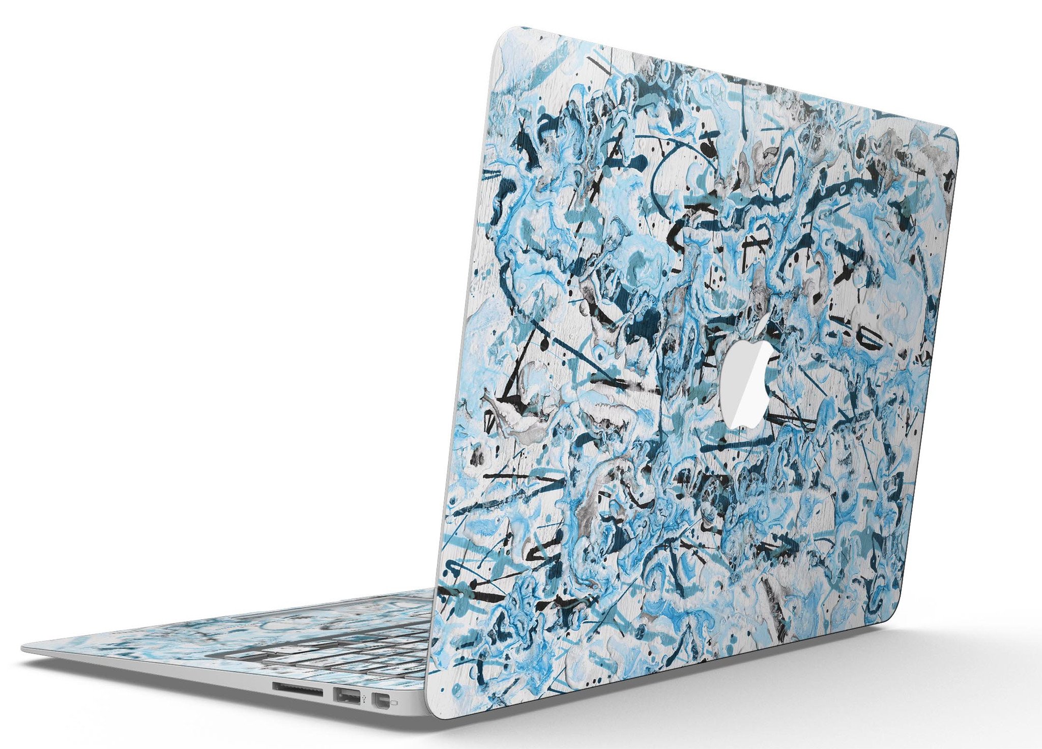 Abstract Wet Paint Teal MacBook Air Skin Kit showcasing vibrant colors and sleek design.