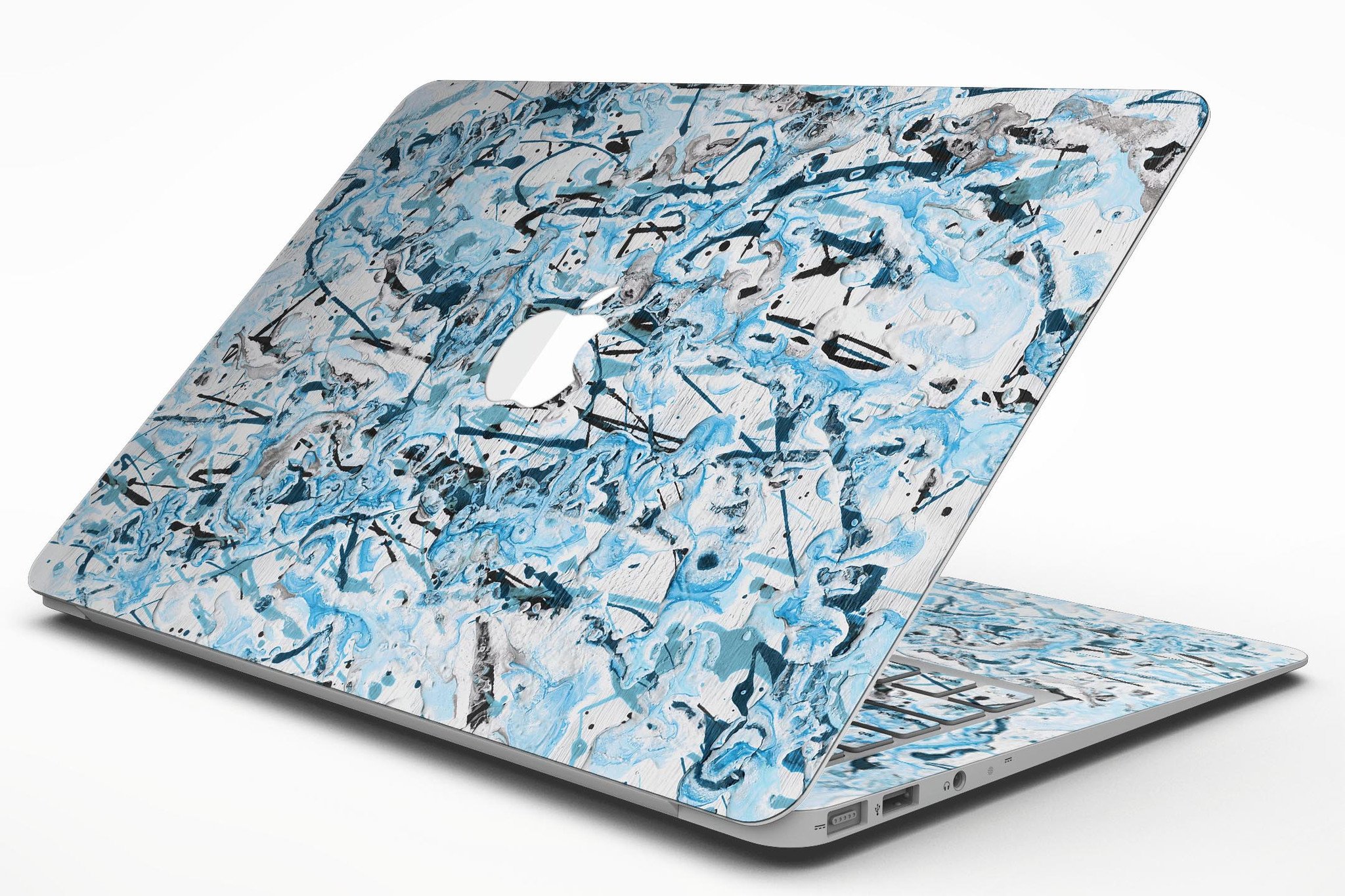 Abstract Wet Paint Teal MacBook Air Skin Kit showcasing vibrant colors and sleek design.