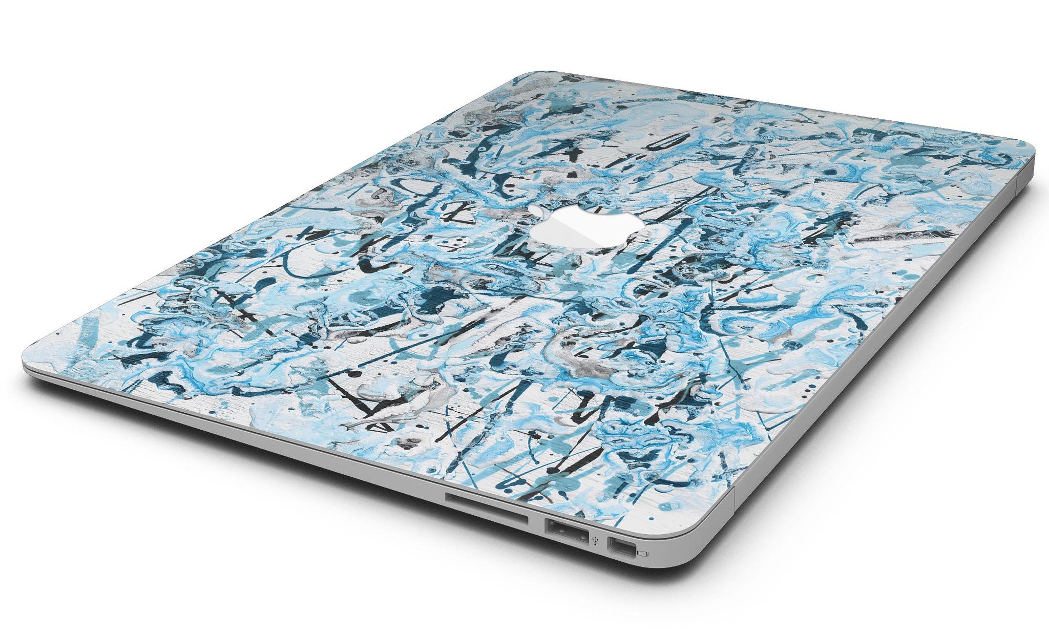 Abstract Wet Paint Teal MacBook Air Skin Kit showcasing vibrant colors and sleek design.