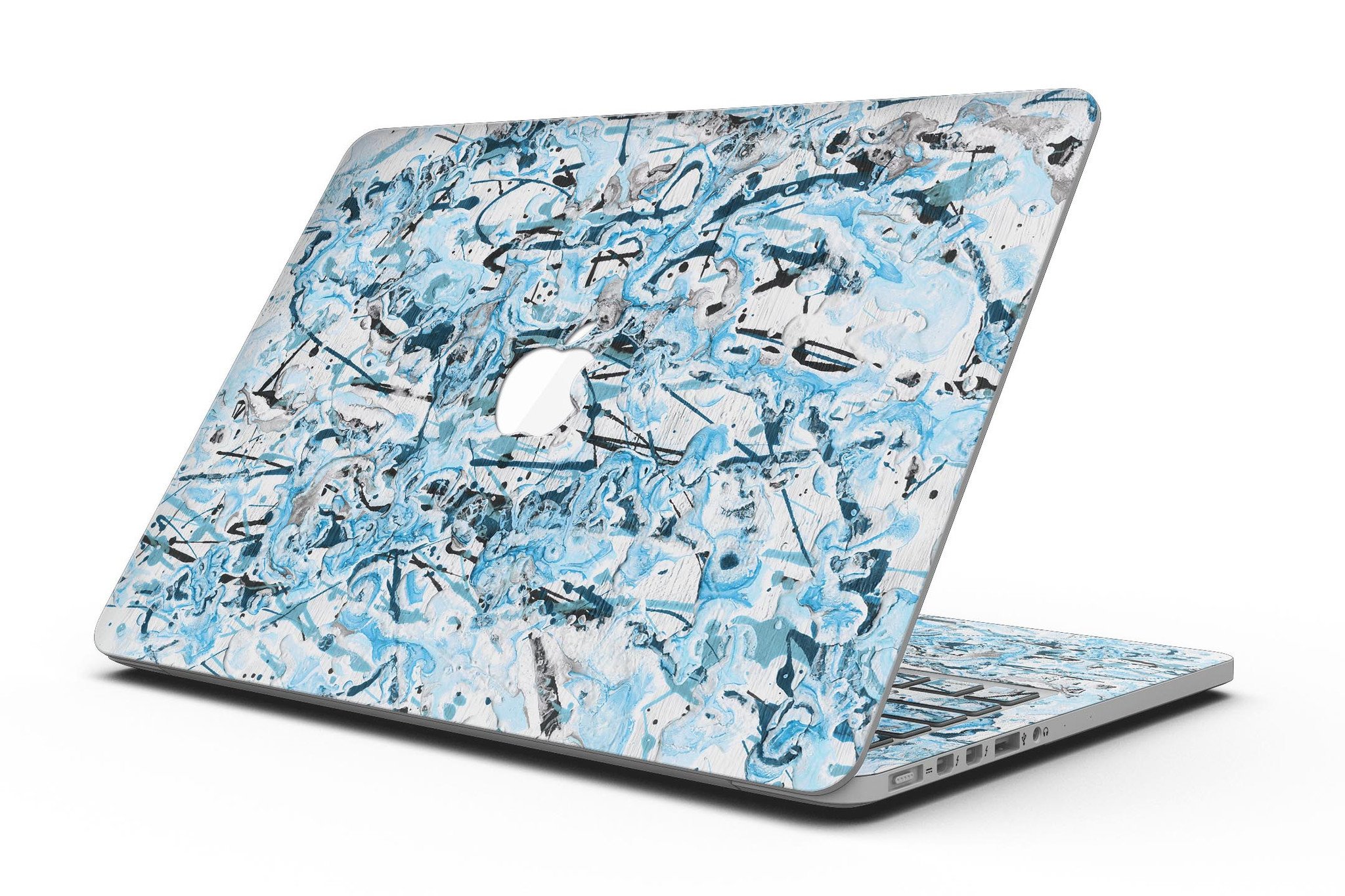 Abstract Wet Paint Teal skin for MacBook Pro with Retina Display, showcasing vibrant colors and artistic design.