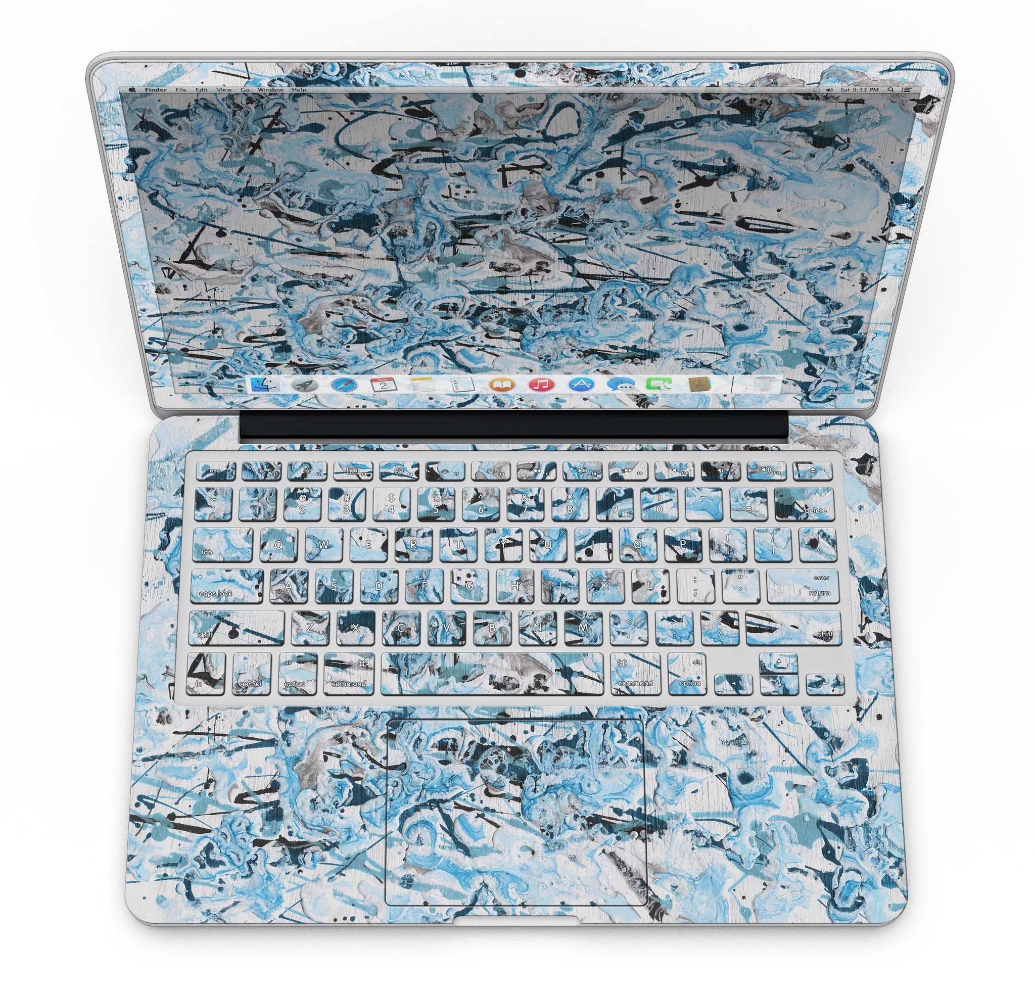 Abstract Wet Paint Teal skin for MacBook Pro with Retina Display, showcasing vibrant colors and artistic design.