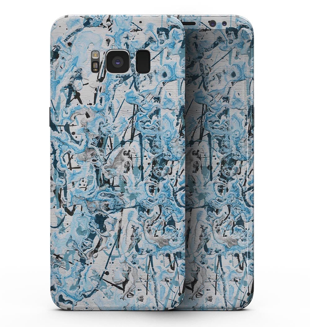 Samsung Galaxy S8 with Abstract Wet Paint Teal full-body skin, showcasing vibrant colors and unique abstract design.