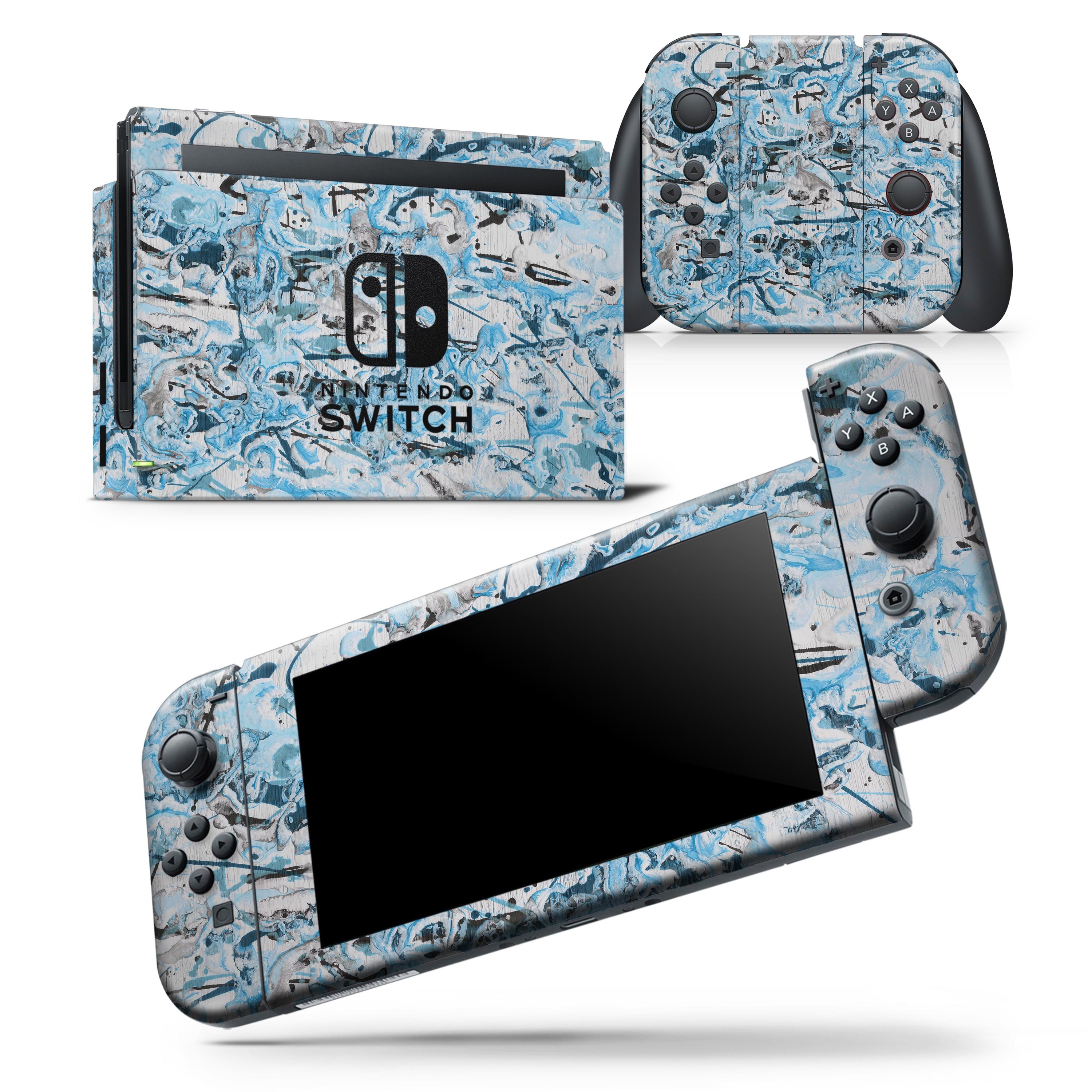 Abstract Wet Paint Teal skin wrap decal for Nintendo Switch Lite, showcasing vibrant colors and a unique design.