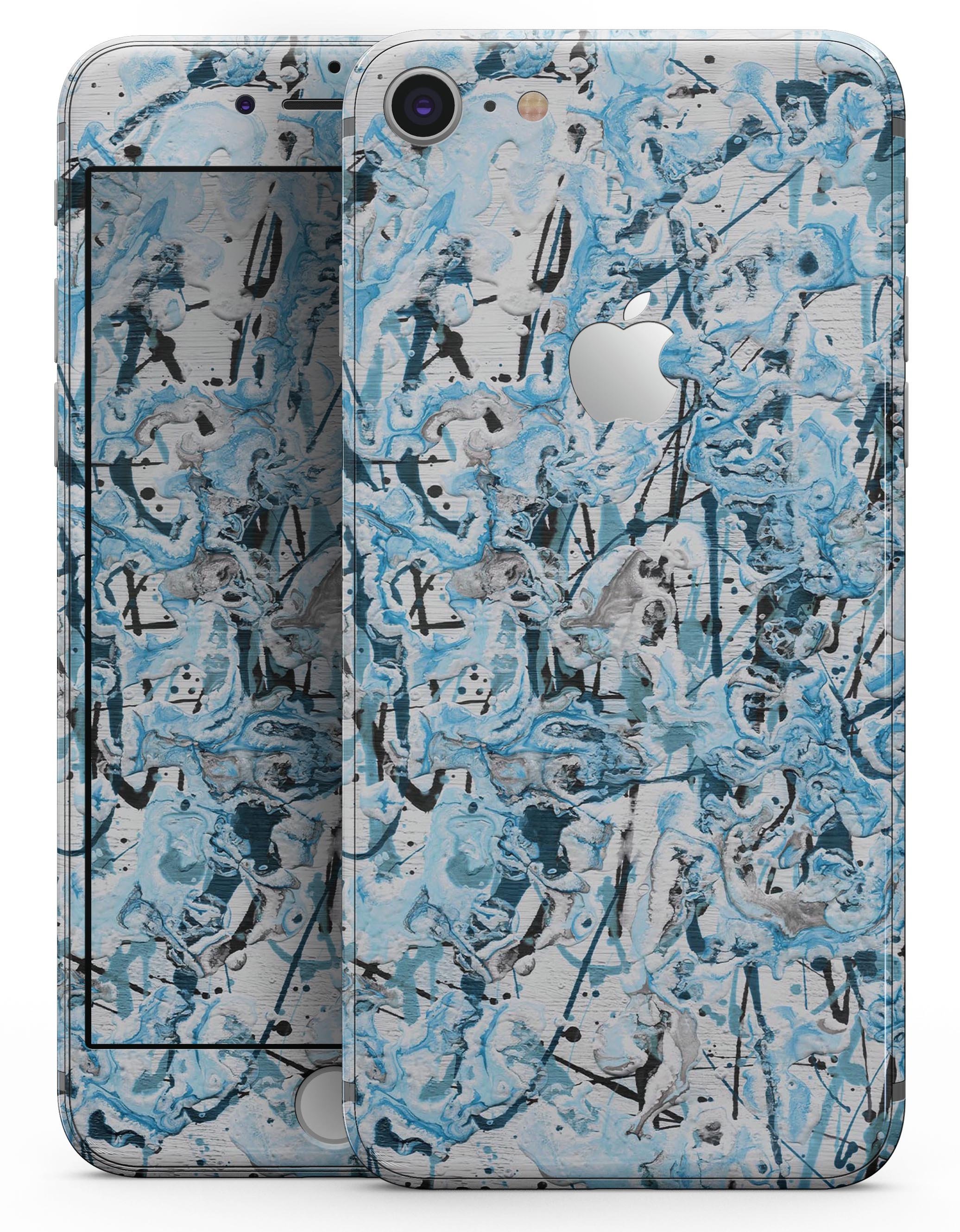 Abstract Wet Paint Teal skin for iPhone 8 and 8 Plus, showcasing vibrant colors and a sleek design.