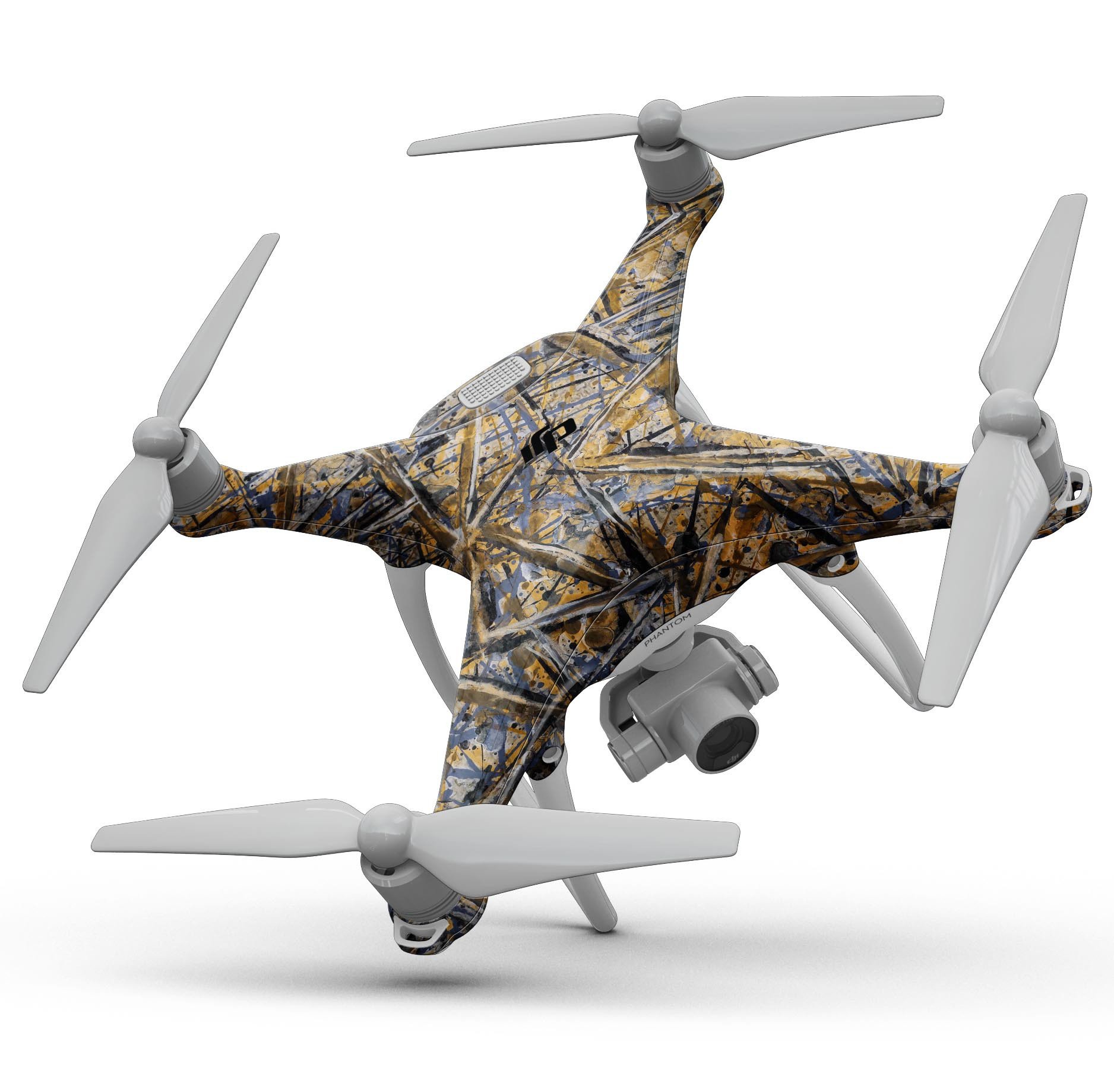 Abstract Wet Paint v4 Full-Body Skin Kit for DJI Phantom 4 Drone, showcasing precision fit and available finishes.