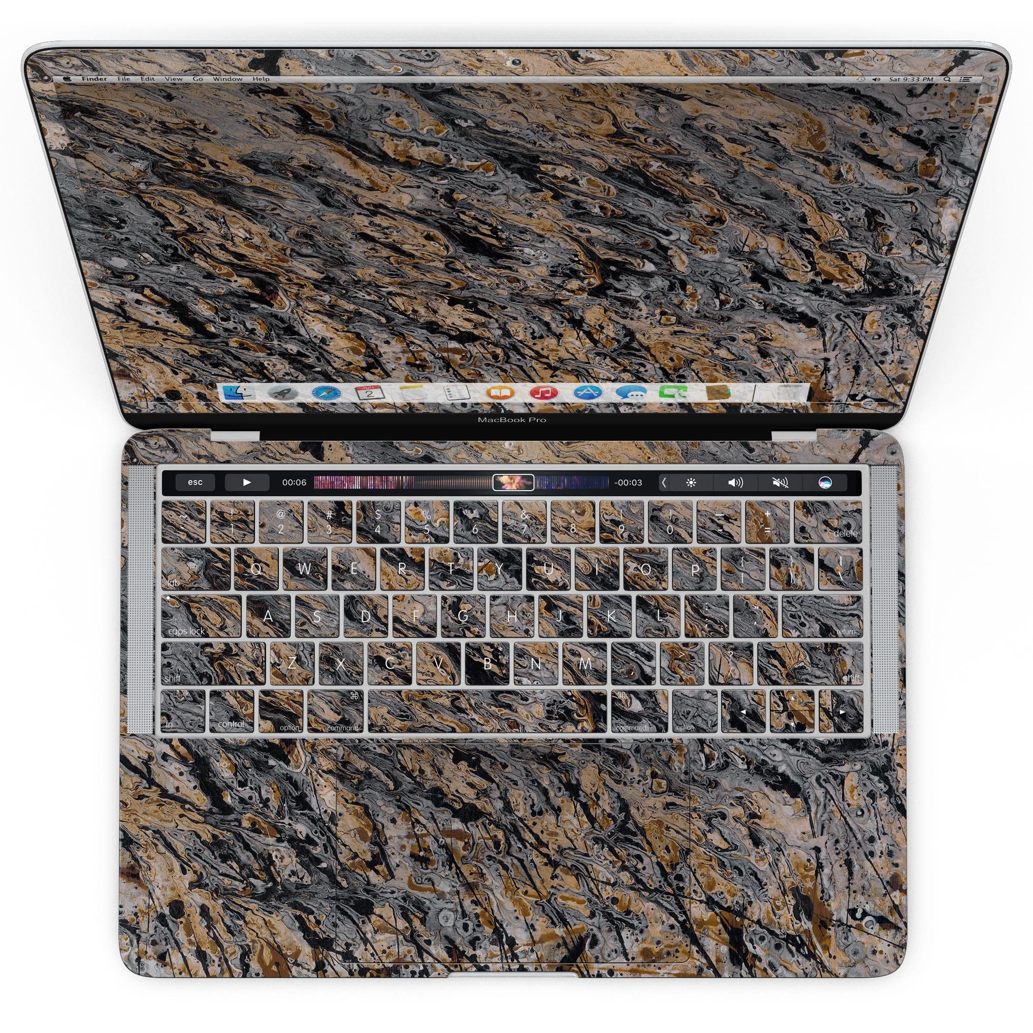 Abstract Wet Paint v6 skin kit for MacBook Pro with Touch Bar, showcasing vibrant colors and stylish design.