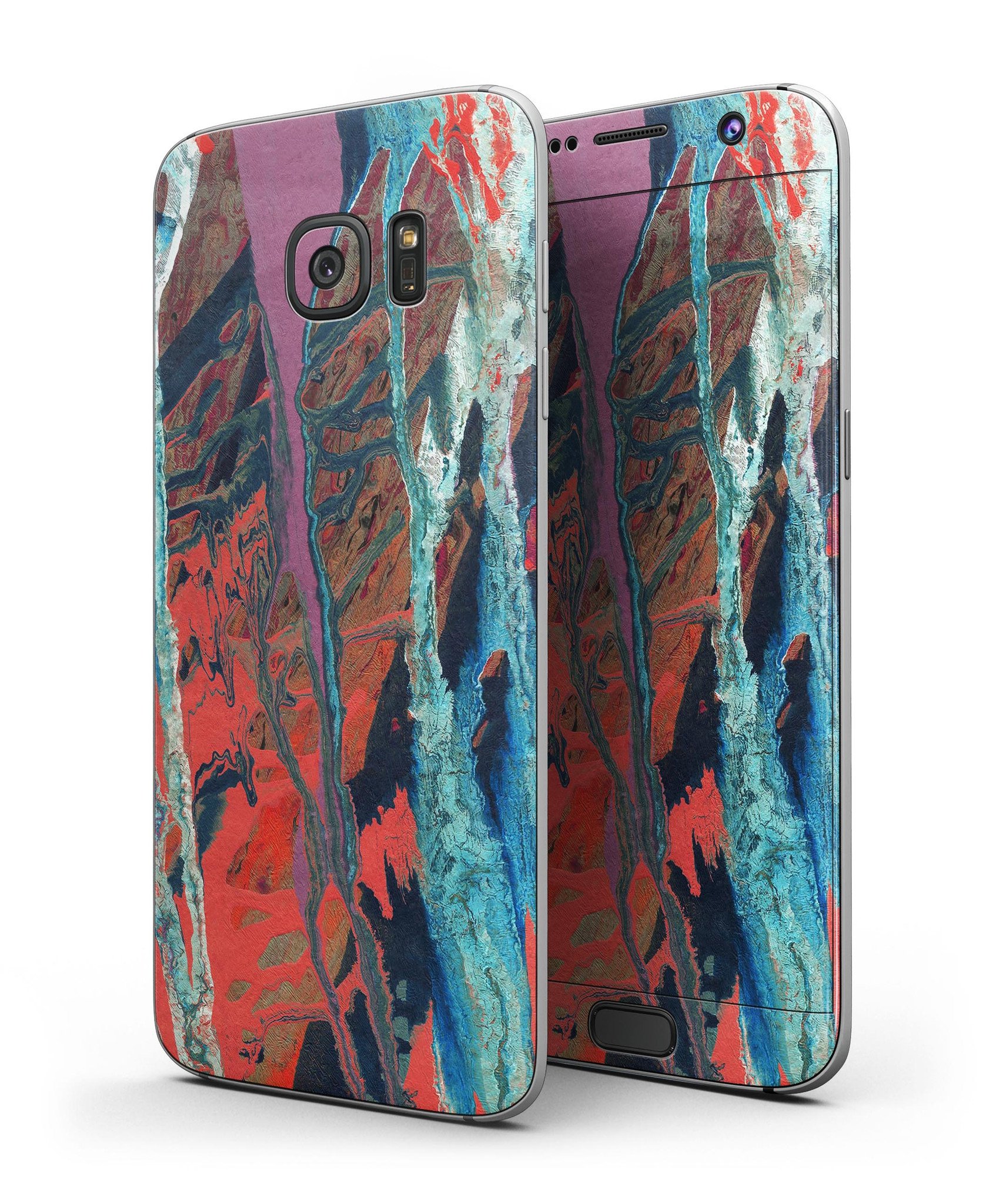 Abstract Wet Paint v92 Full Body Skin-Kit for Samsung Galaxy S7, showcasing vibrant colors and sleek design.