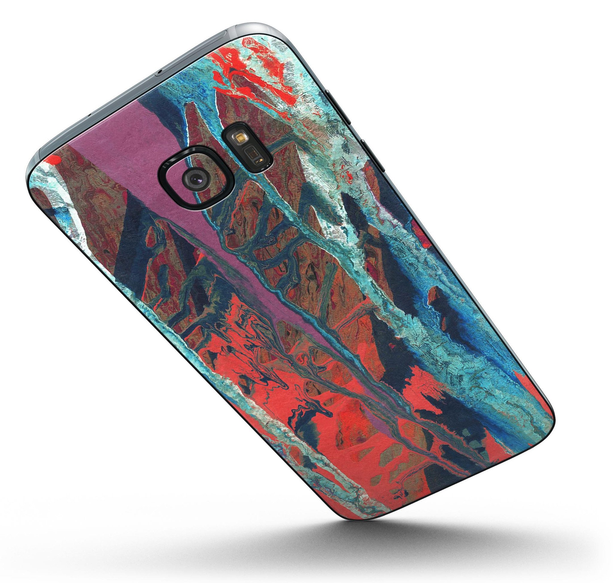 Abstract Wet Paint v92 Full Body Skin-Kit for Samsung Galaxy S7, showcasing vibrant colors and sleek design.