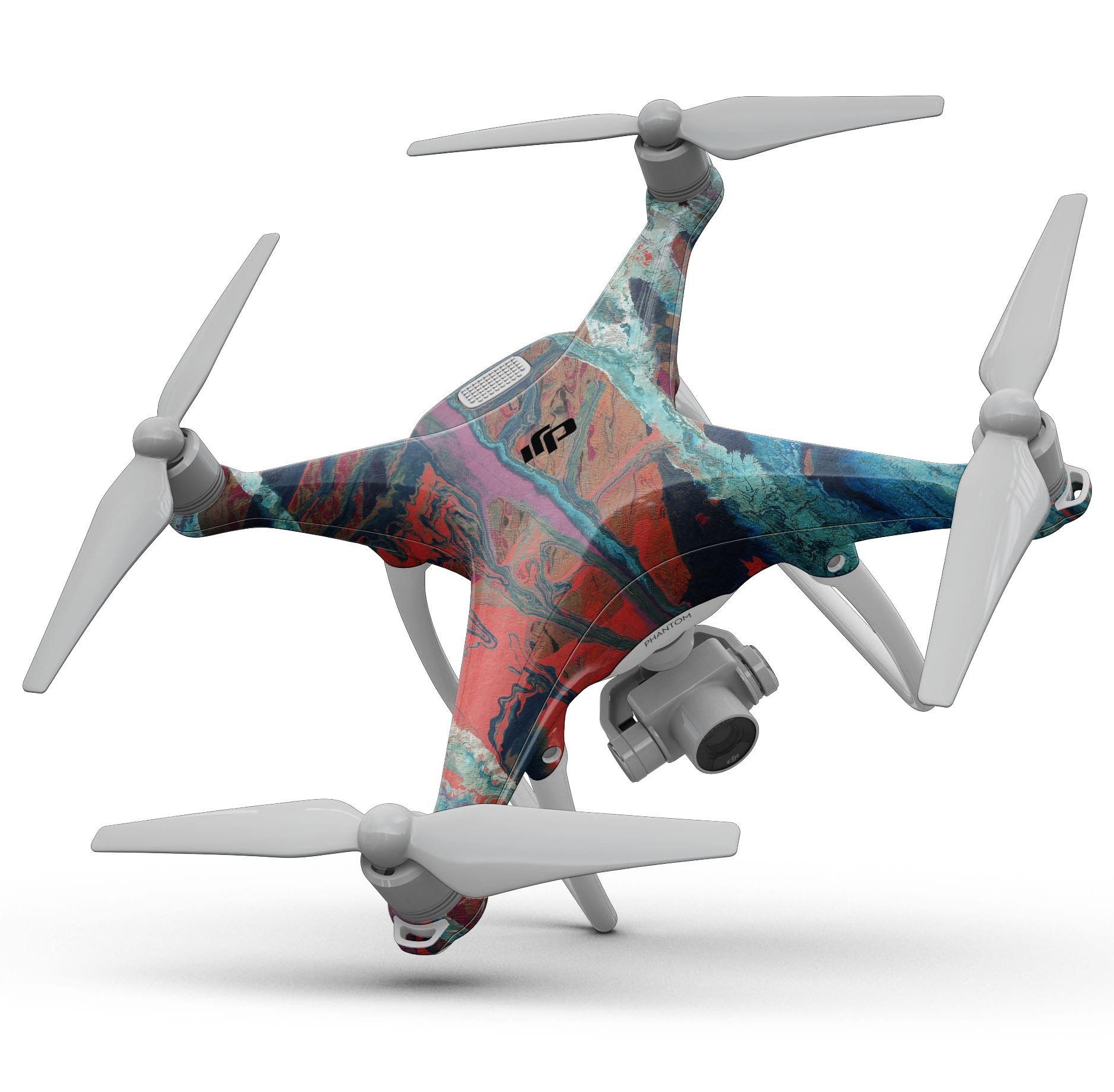 Abstract Wet Paint v92 Full-Body Skin Kit for DJI Phantom 4, showcasing ultra-gloss and soft-matte finish options.