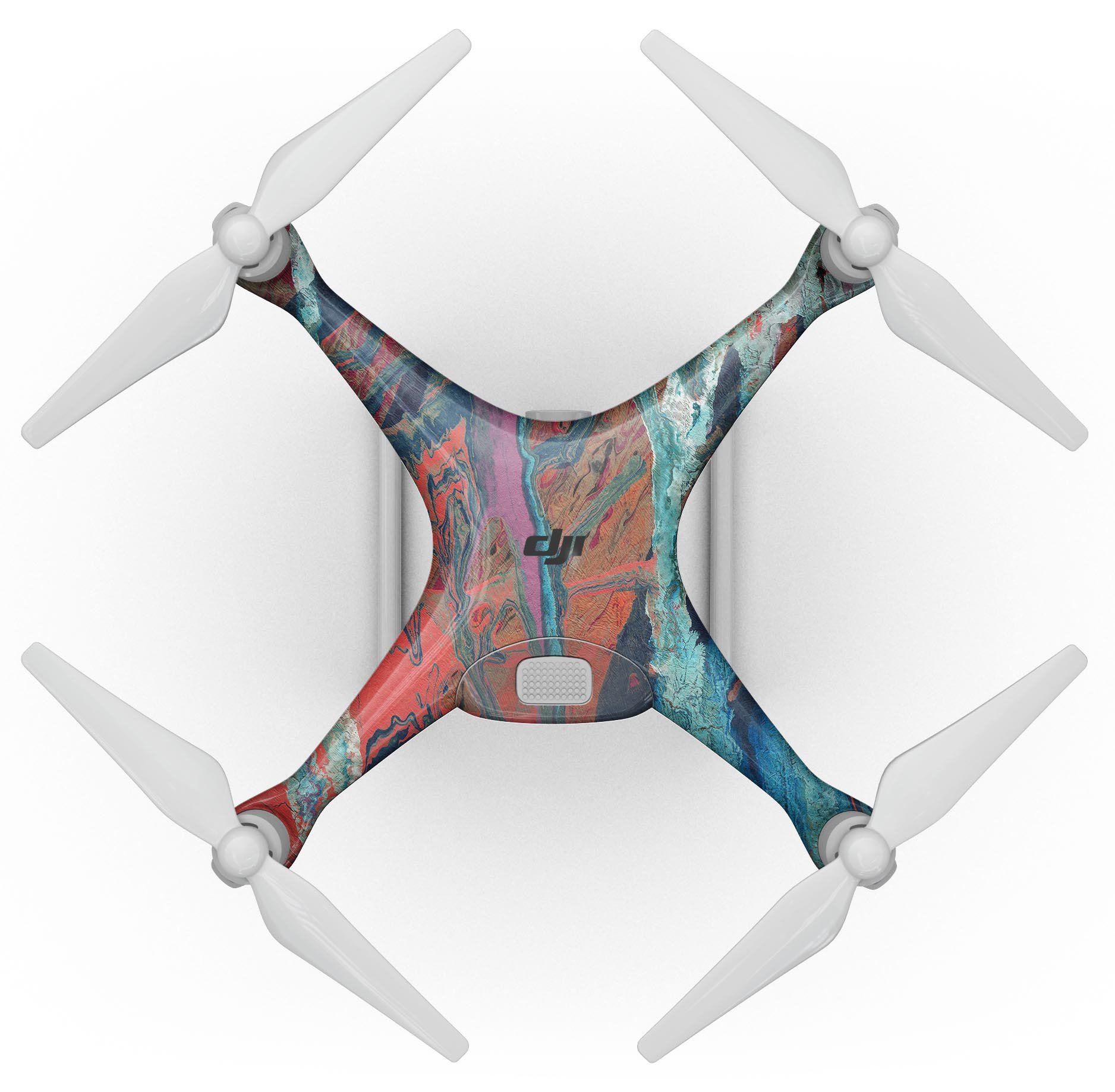 Abstract Wet Paint v92 Full-Body Skin Kit for DJI Phantom 4, showcasing ultra-gloss and soft-matte finish options.