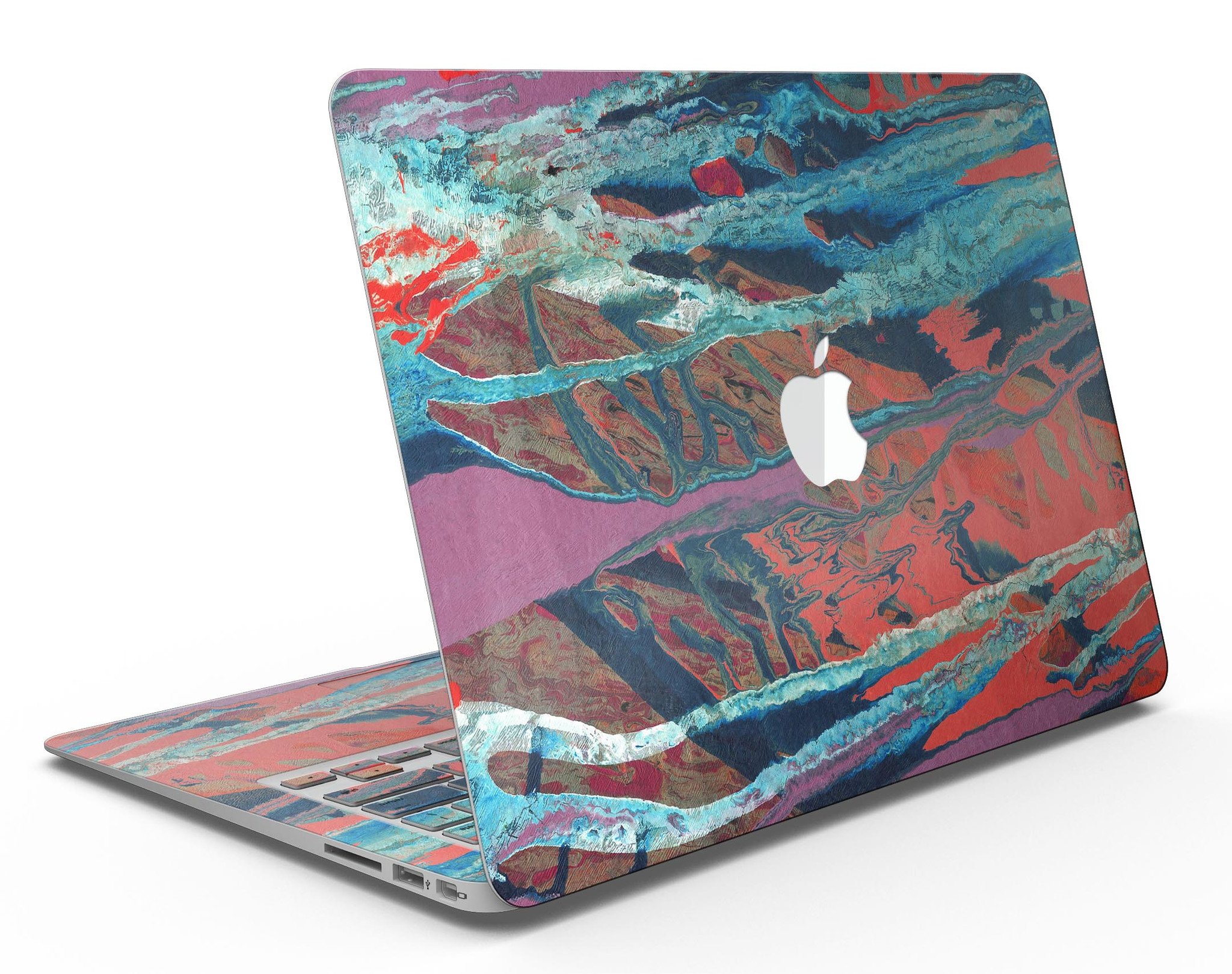 Abstract Wet Paint v92 skin kit for MacBook Air, showcasing vibrant colors and unique design on a sleek vinyl surface.