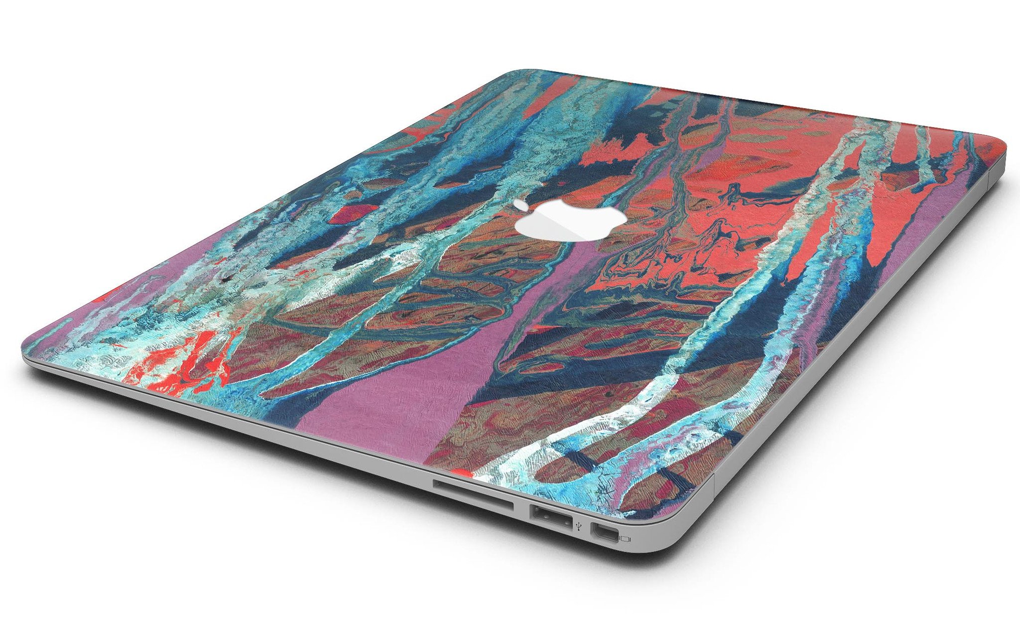 Abstract Wet Paint v92 skin kit for MacBook Air, showcasing vibrant colors and unique design on a sleek vinyl surface.