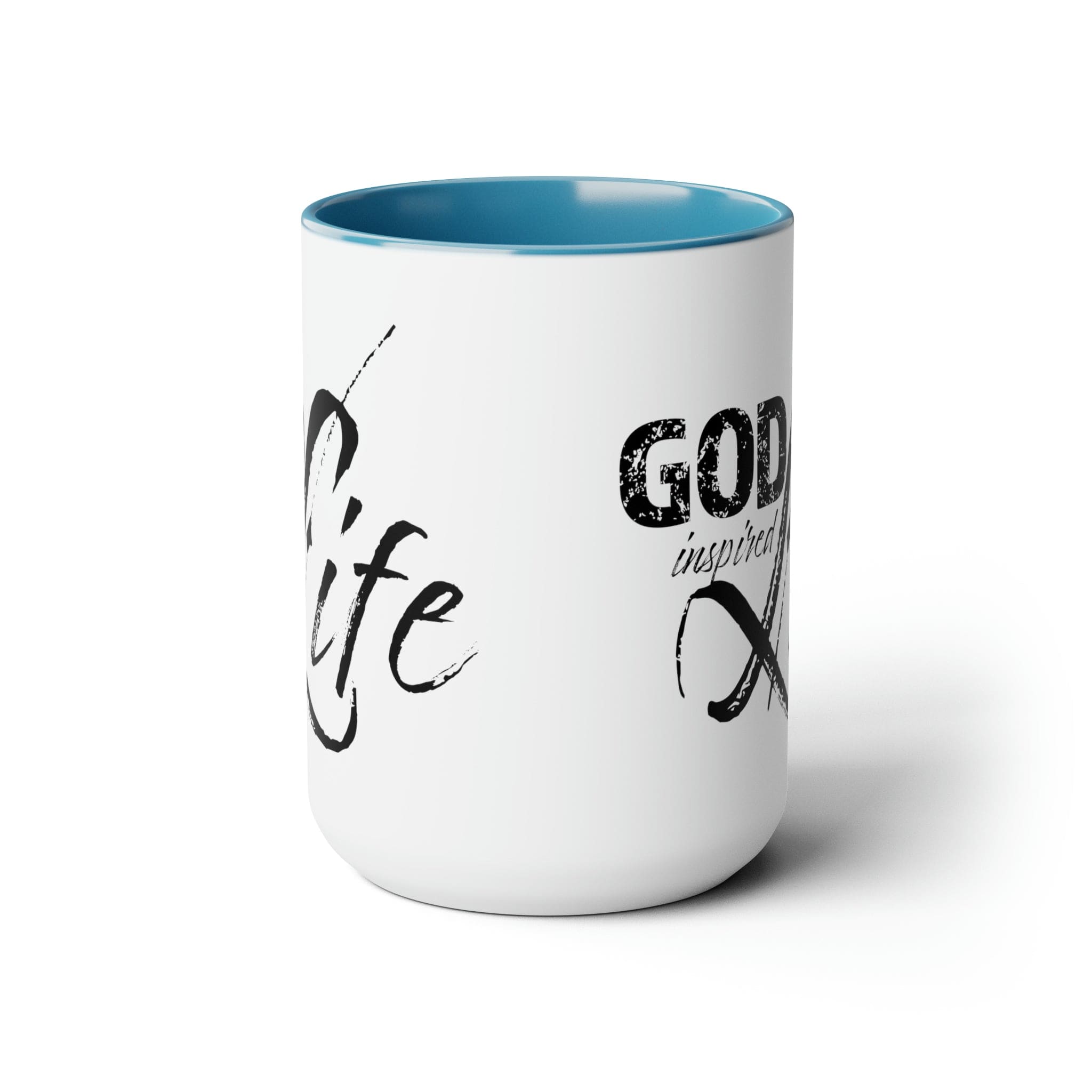 God Inspired Life Black Illustration Ceramic Coffee Mug with a two-tone design, featuring a black illustration on a white background and a colored interior.