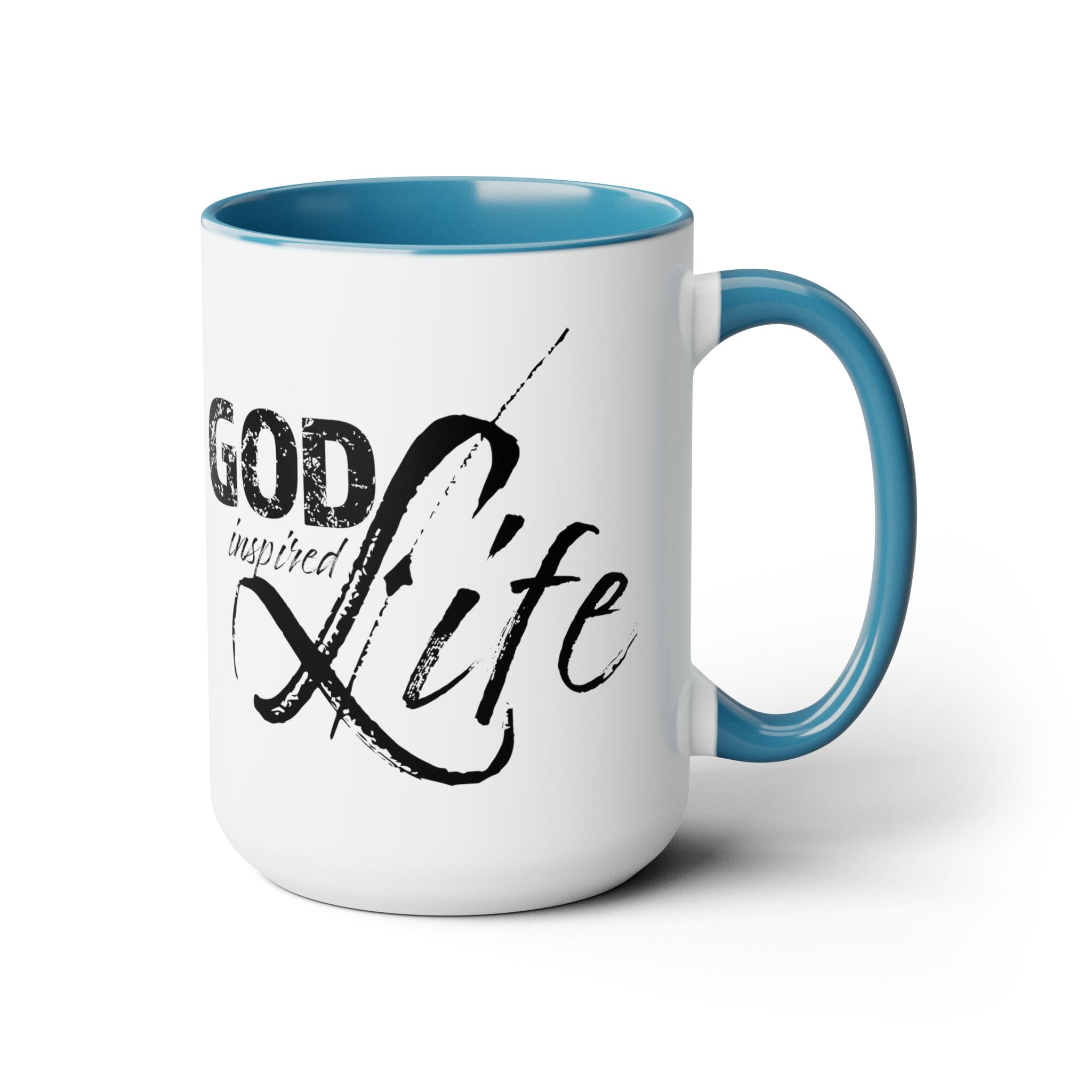 God Inspired Life Black Illustration Ceramic Coffee Mug with a two-tone design, featuring a black illustration on a white background and a colored interior.