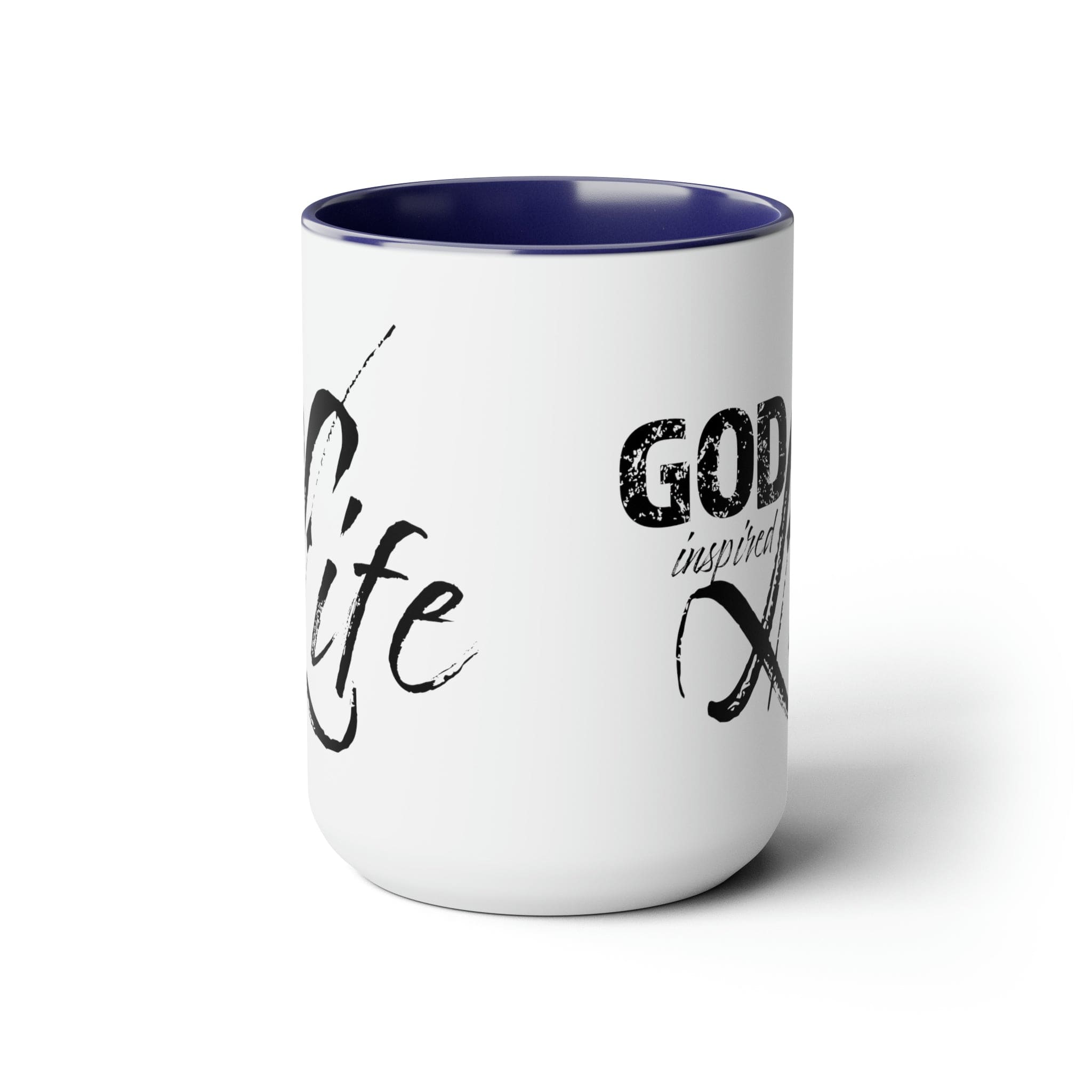 God Inspired Life Black Illustration Ceramic Coffee Mug with a two-tone design, featuring a black illustration on a white background and a colored interior.