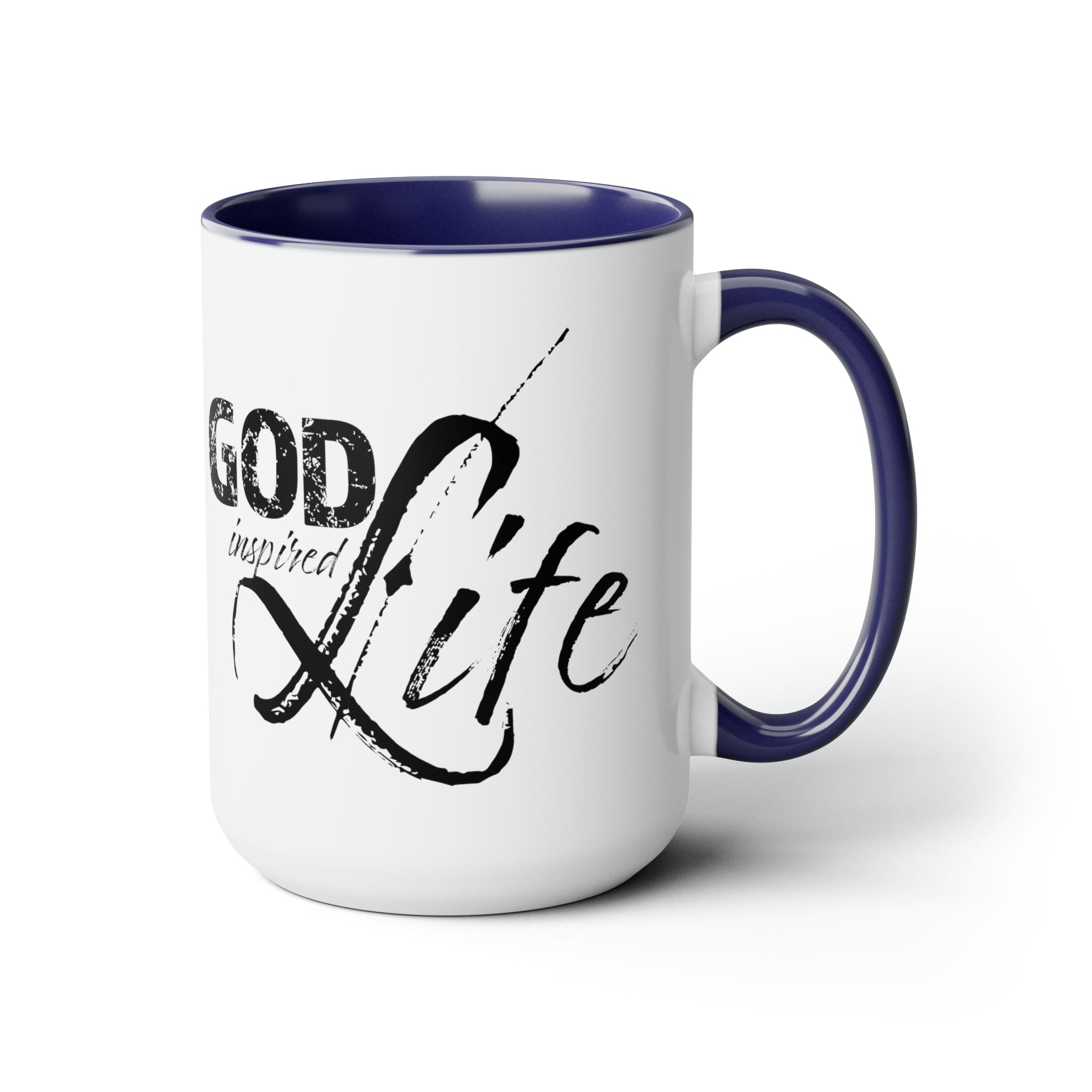 God Inspired Life Black Illustration Ceramic Coffee Mug with a two-tone design, featuring a black illustration on a white background and a colored interior.