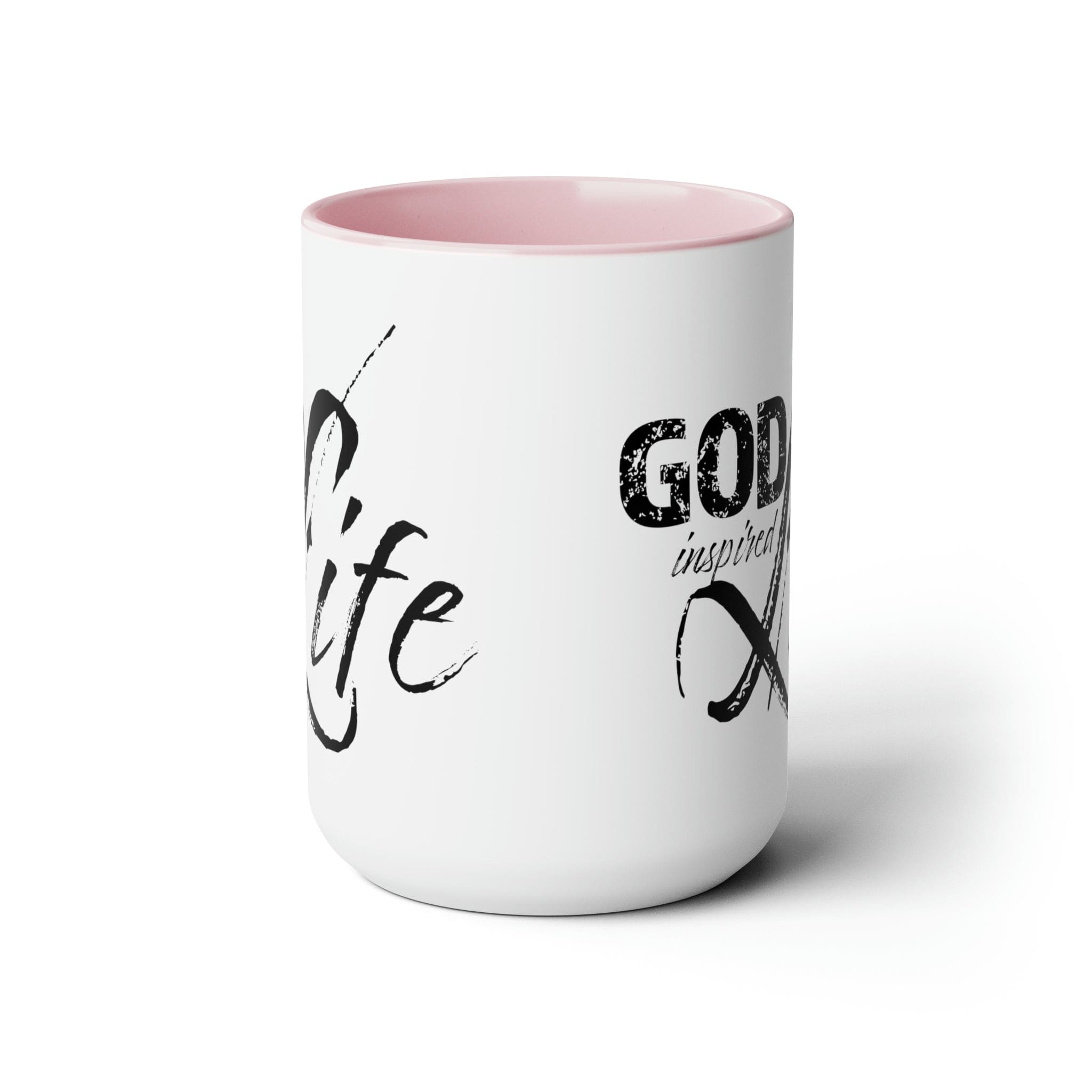 God Inspired Life Black Illustration Ceramic Coffee Mug with a two-tone design, featuring a black illustration on a white background and a colored interior.