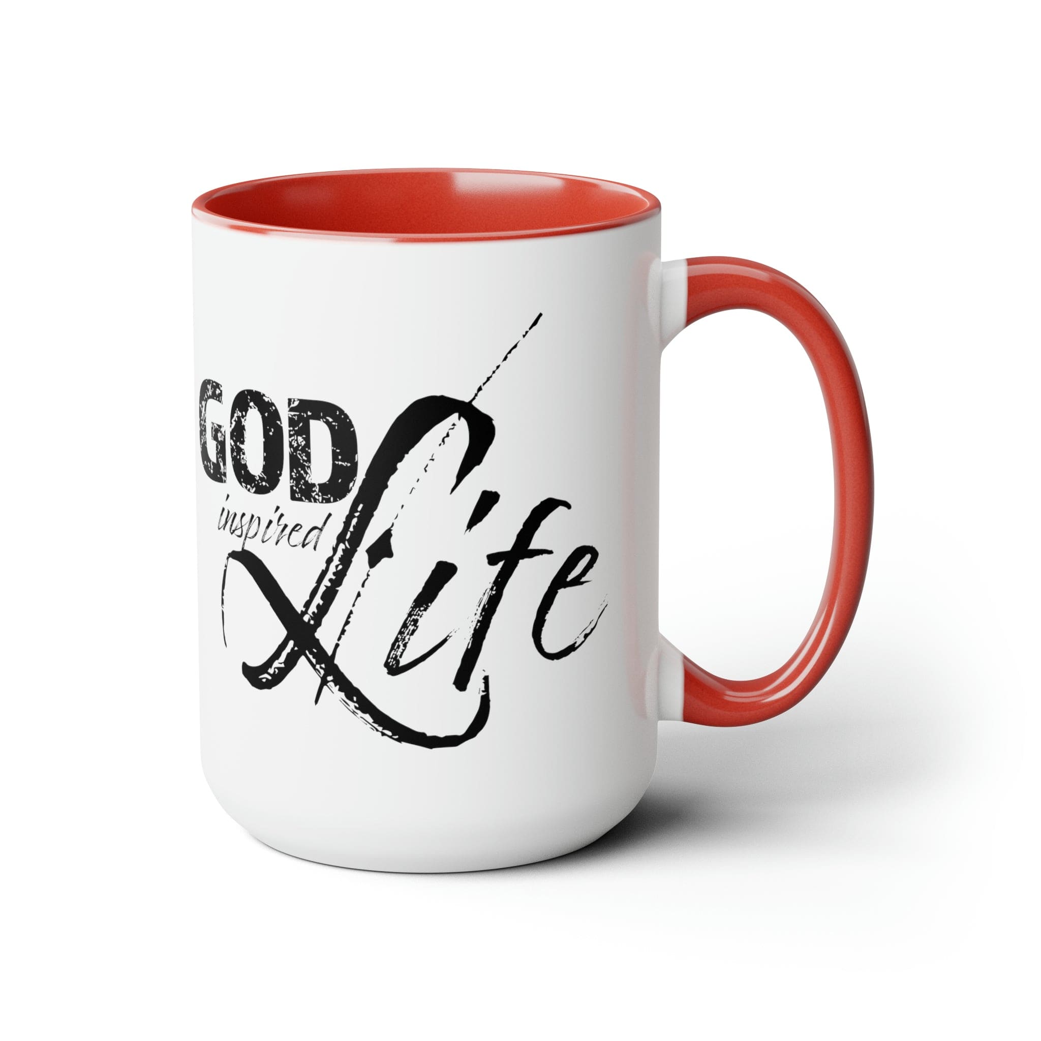 God Inspired Life Black Illustration Ceramic Coffee Mug with a two-tone design, featuring a black illustration on a white background and a colored interior.