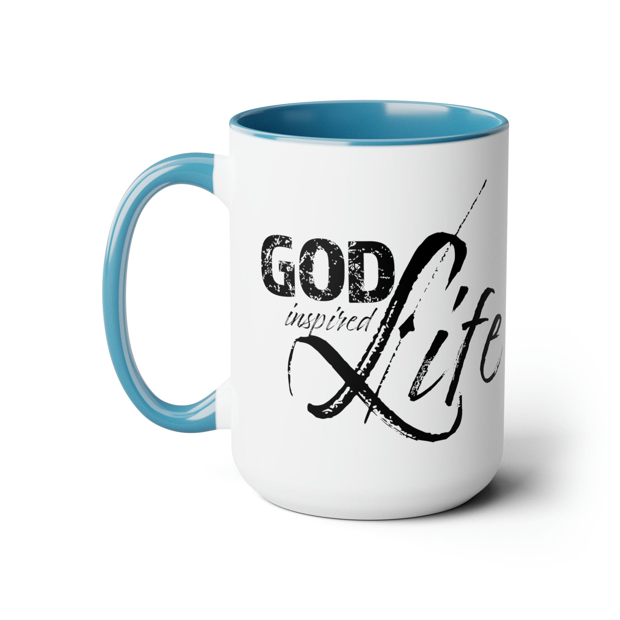 God Inspired Life Black Illustration Ceramic Coffee Mug with a two-tone design, featuring a black illustration on a white background and a colored interior.